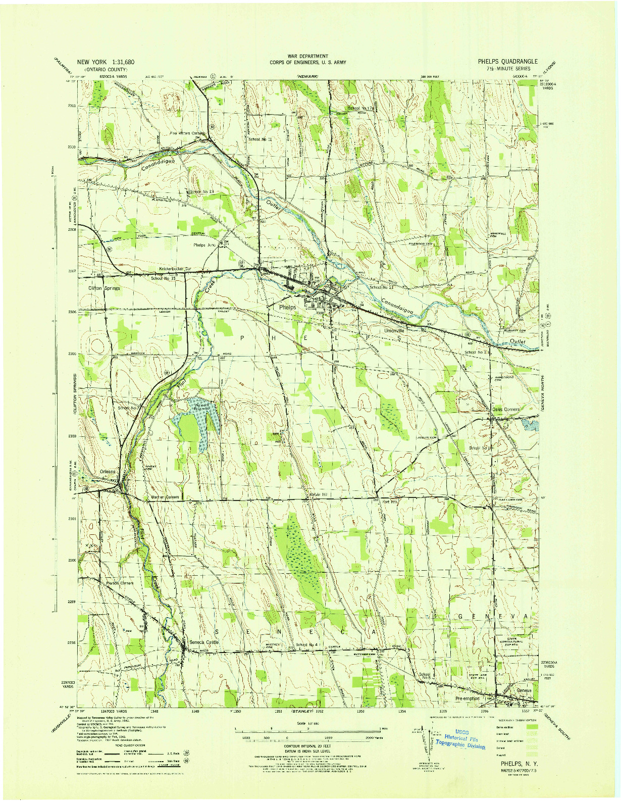 USGS 1:31680-SCALE QUADRANGLE FOR PHELPS, NY 1943