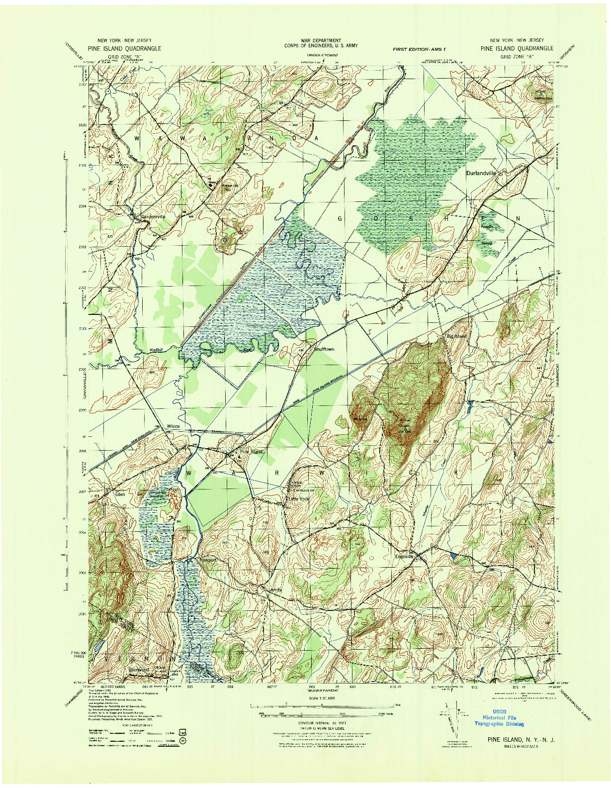 USGS 1:31680-SCALE QUADRANGLE FOR PINE ISLAND, NY 1943