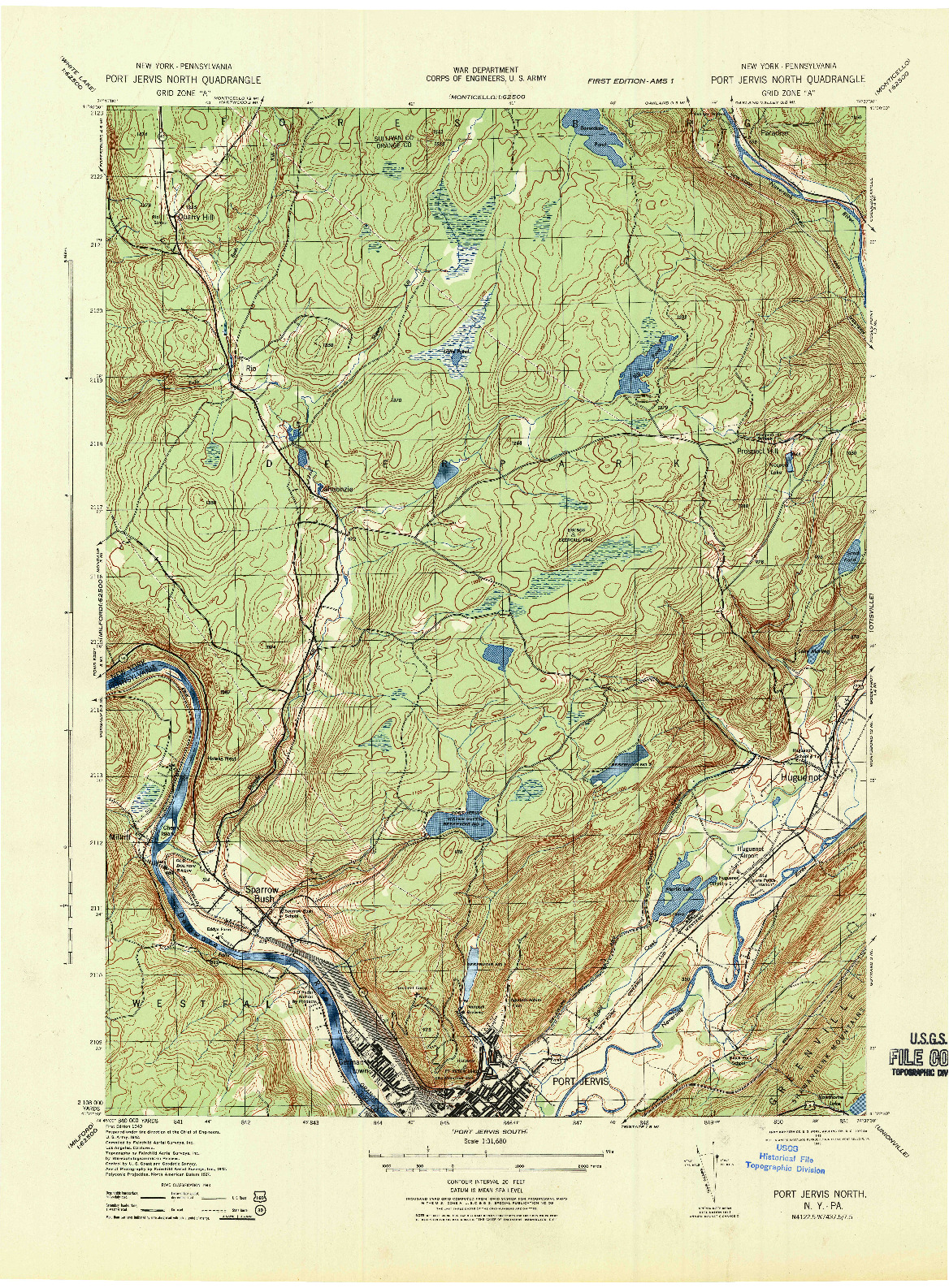 USGS 1:31680-SCALE QUADRANGLE FOR PORT JERVIS NORTH, NY 1943