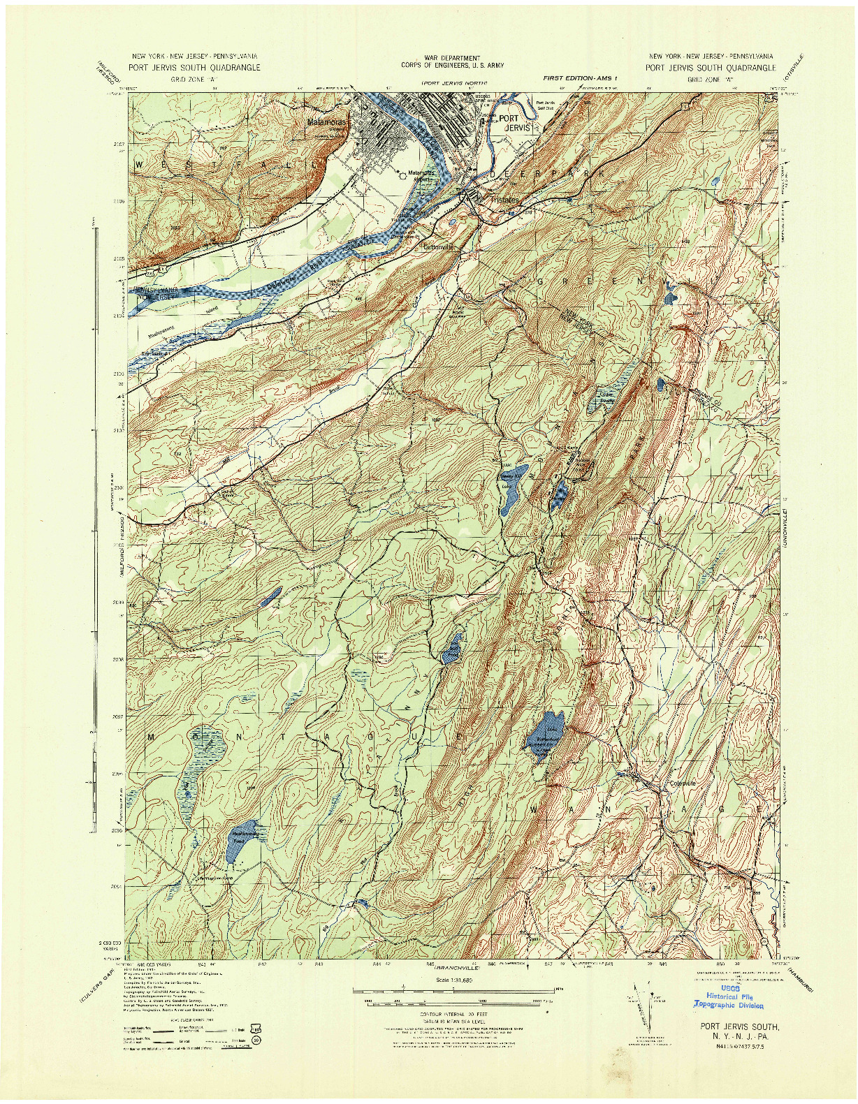 USGS 1:31680-SCALE QUADRANGLE FOR PORT JERVIS SOUTH, NY 1943