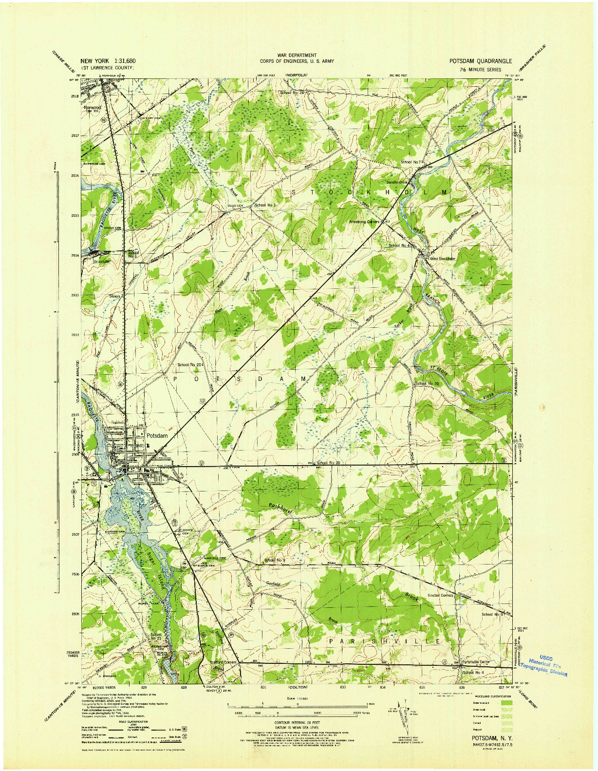 USGS 1:31680-SCALE QUADRANGLE FOR POTSDAM, NY 1943