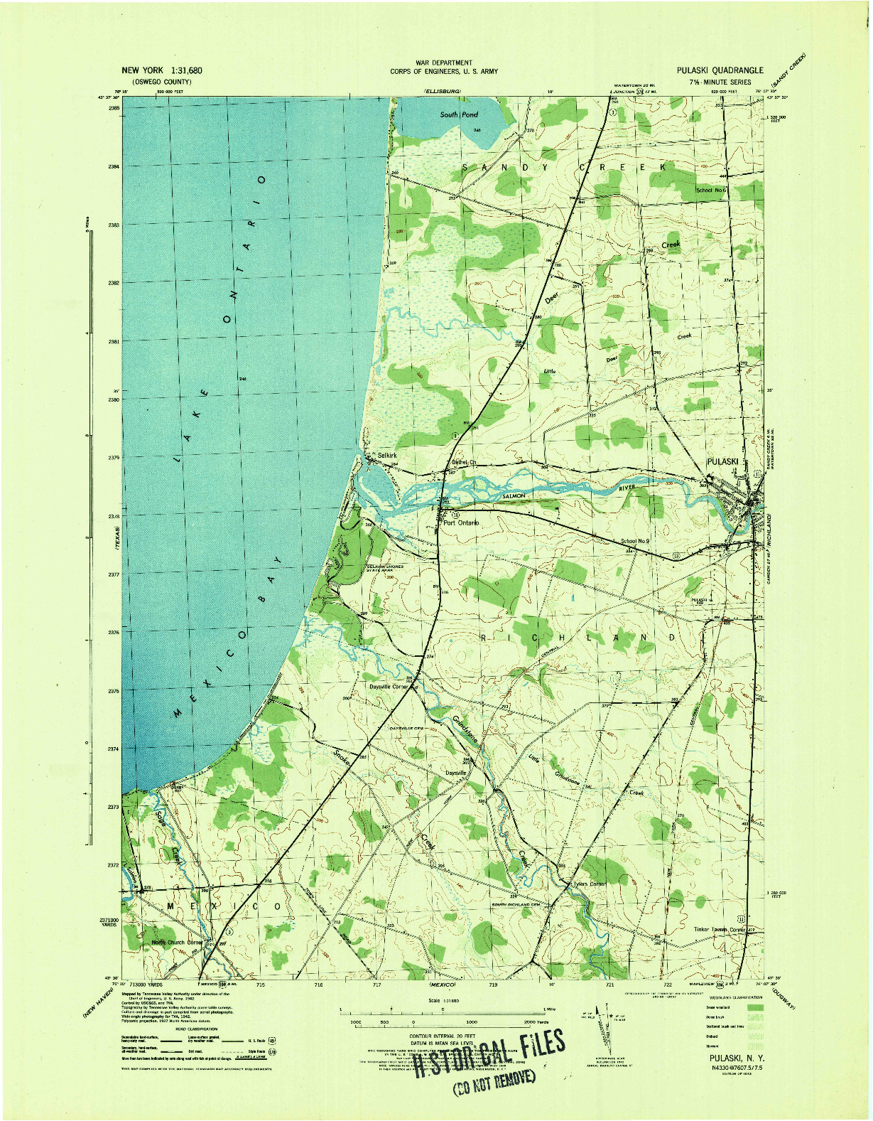 USGS 1:31680-SCALE QUADRANGLE FOR PULASKI, NY 1943
