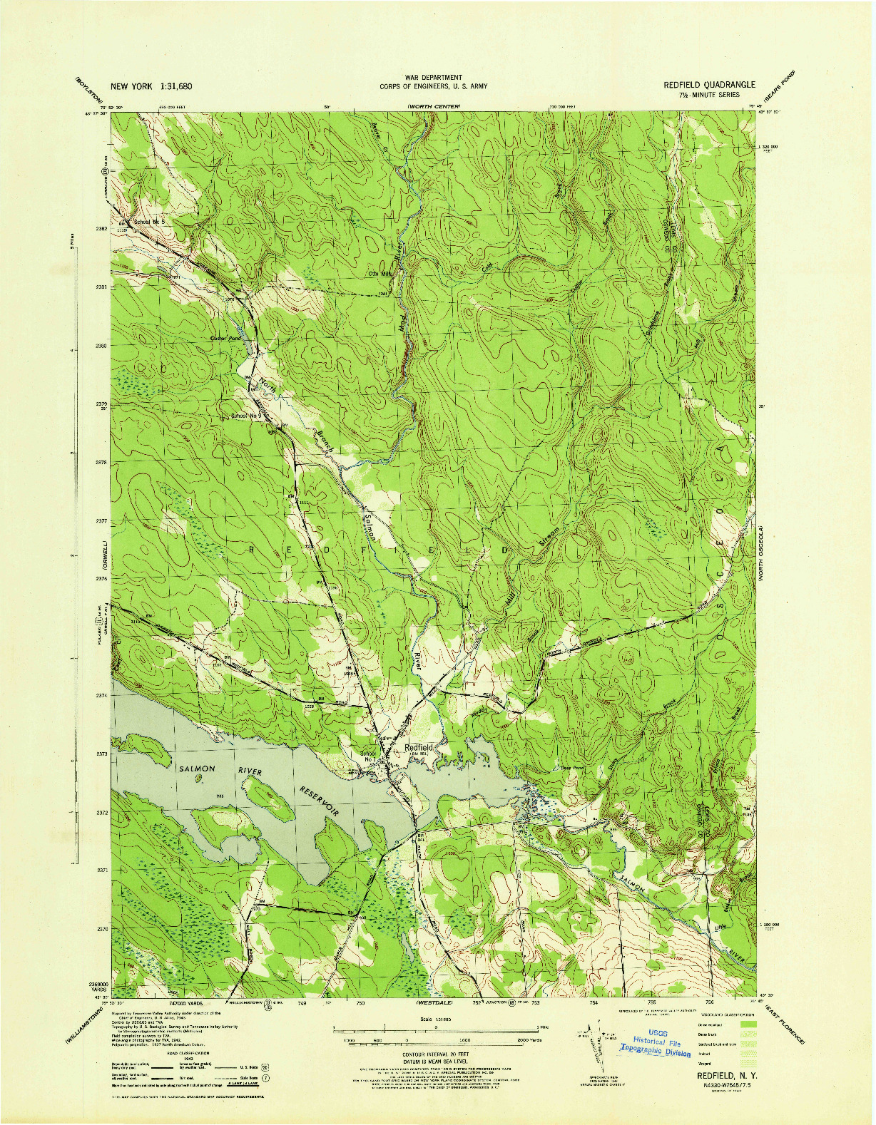 USGS 1:31680-SCALE QUADRANGLE FOR REDFIELD, NY 1943