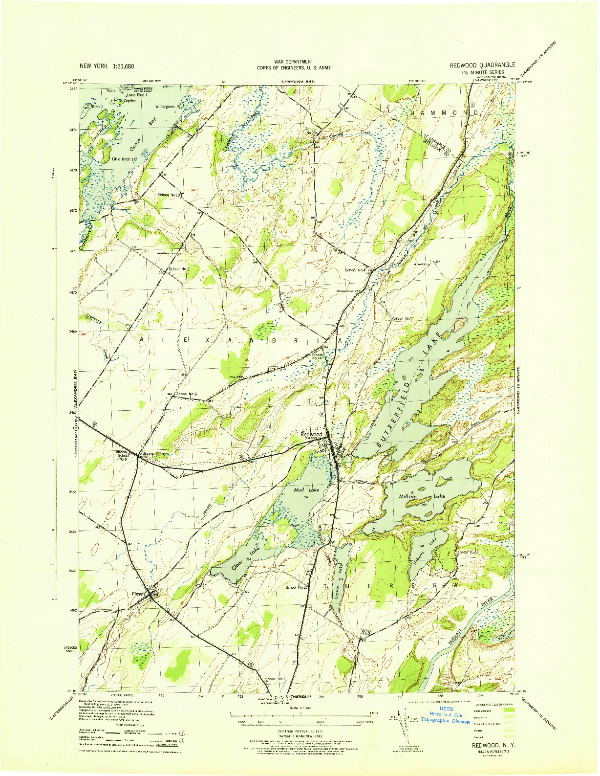USGS 1:31680-SCALE QUADRANGLE FOR REDWOOD, NY 1943