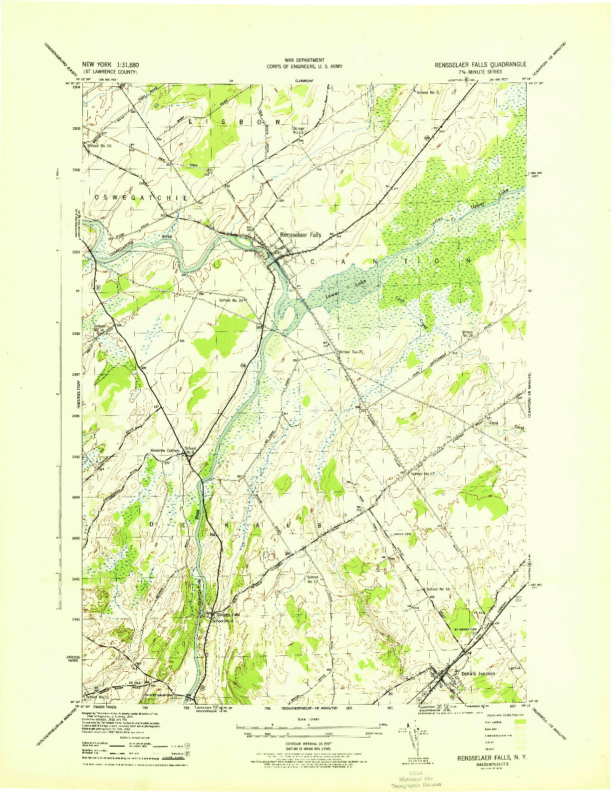 USGS 1:31680-SCALE QUADRANGLE FOR RENSSELAER FALLS, NY 1943