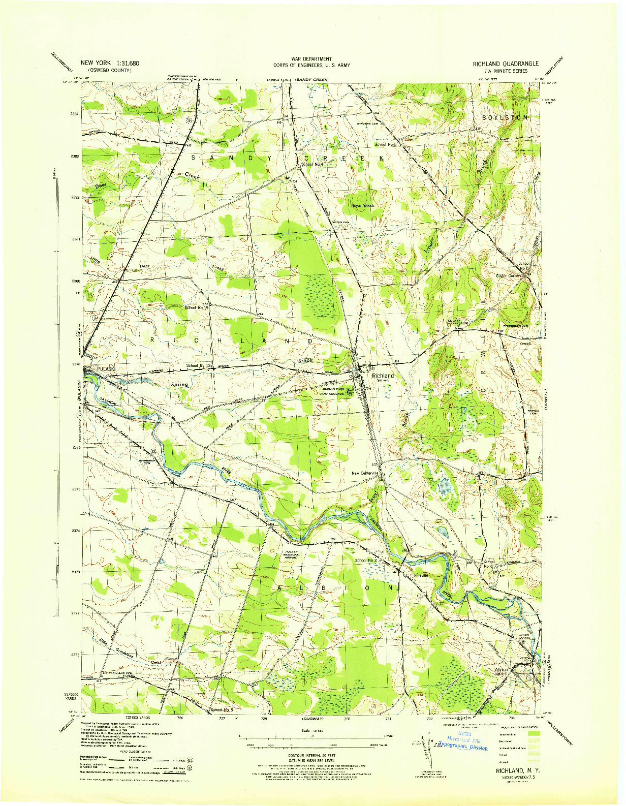USGS 1:31680-SCALE QUADRANGLE FOR RICHLAND, NY 1943