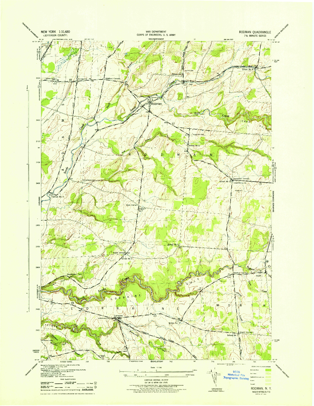 USGS 1:31680-SCALE QUADRANGLE FOR RODMAN, NY 1943