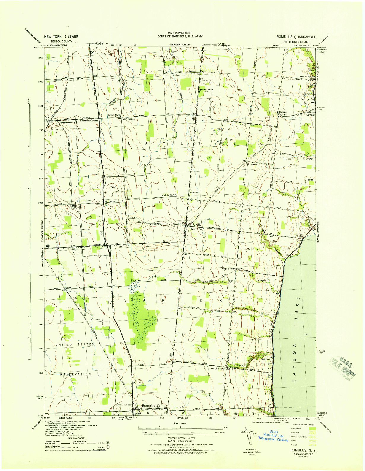 USGS 1:31680-SCALE QUADRANGLE FOR ROMULUS, NY 1943