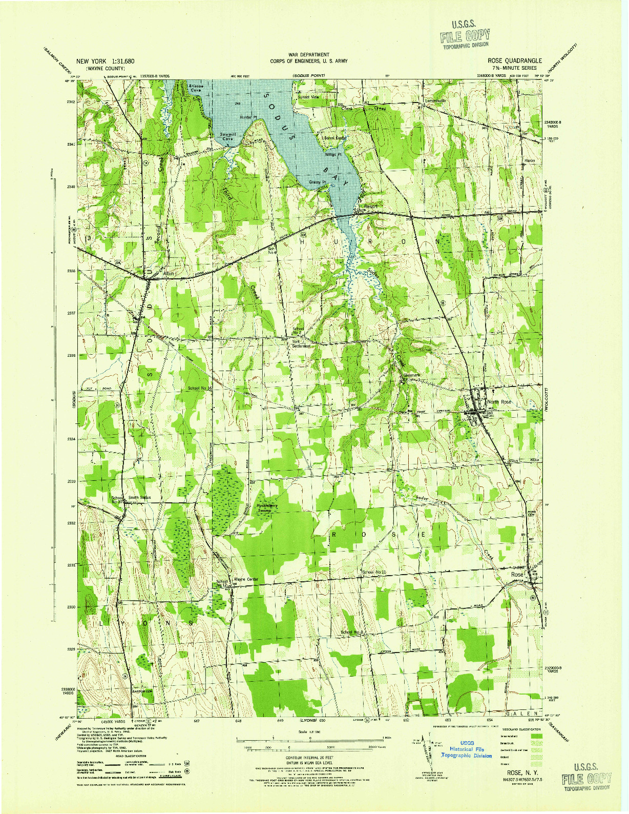 USGS 1:31680-SCALE QUADRANGLE FOR ROSE, NY 1943