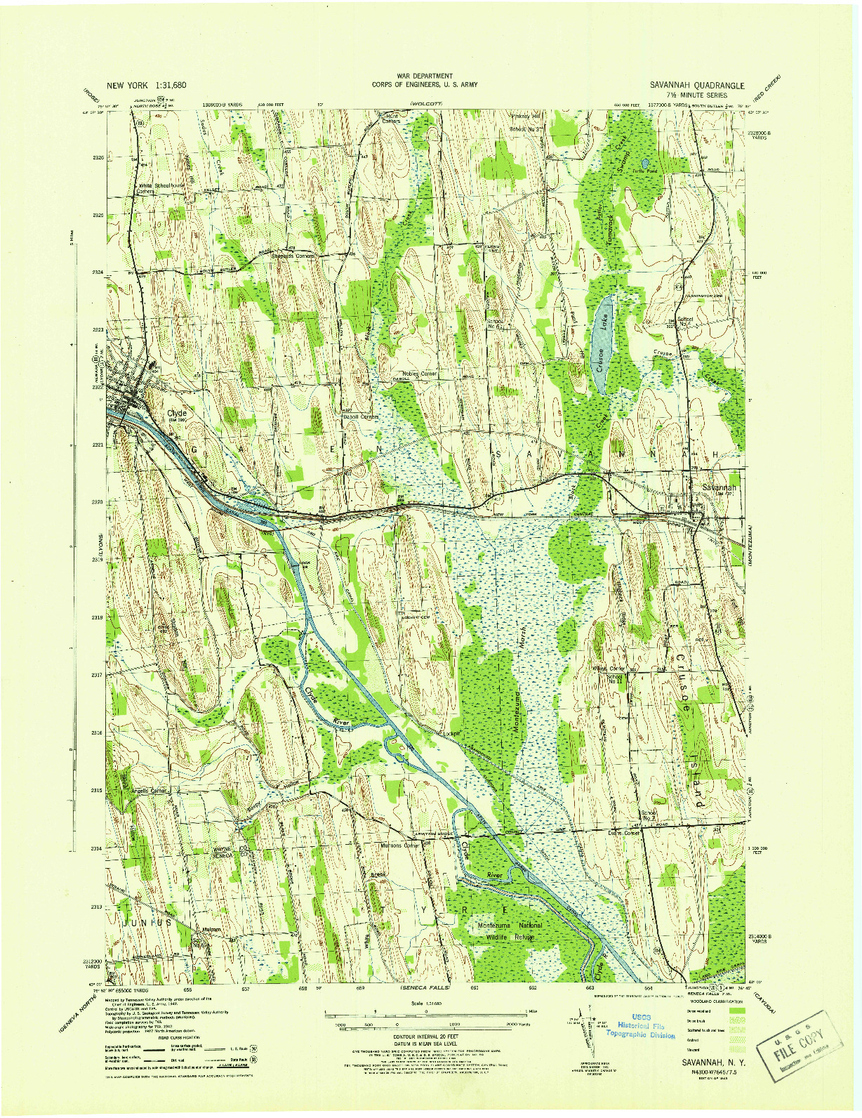 USGS 1:31680-SCALE QUADRANGLE FOR SAVANNAH, NY 1943