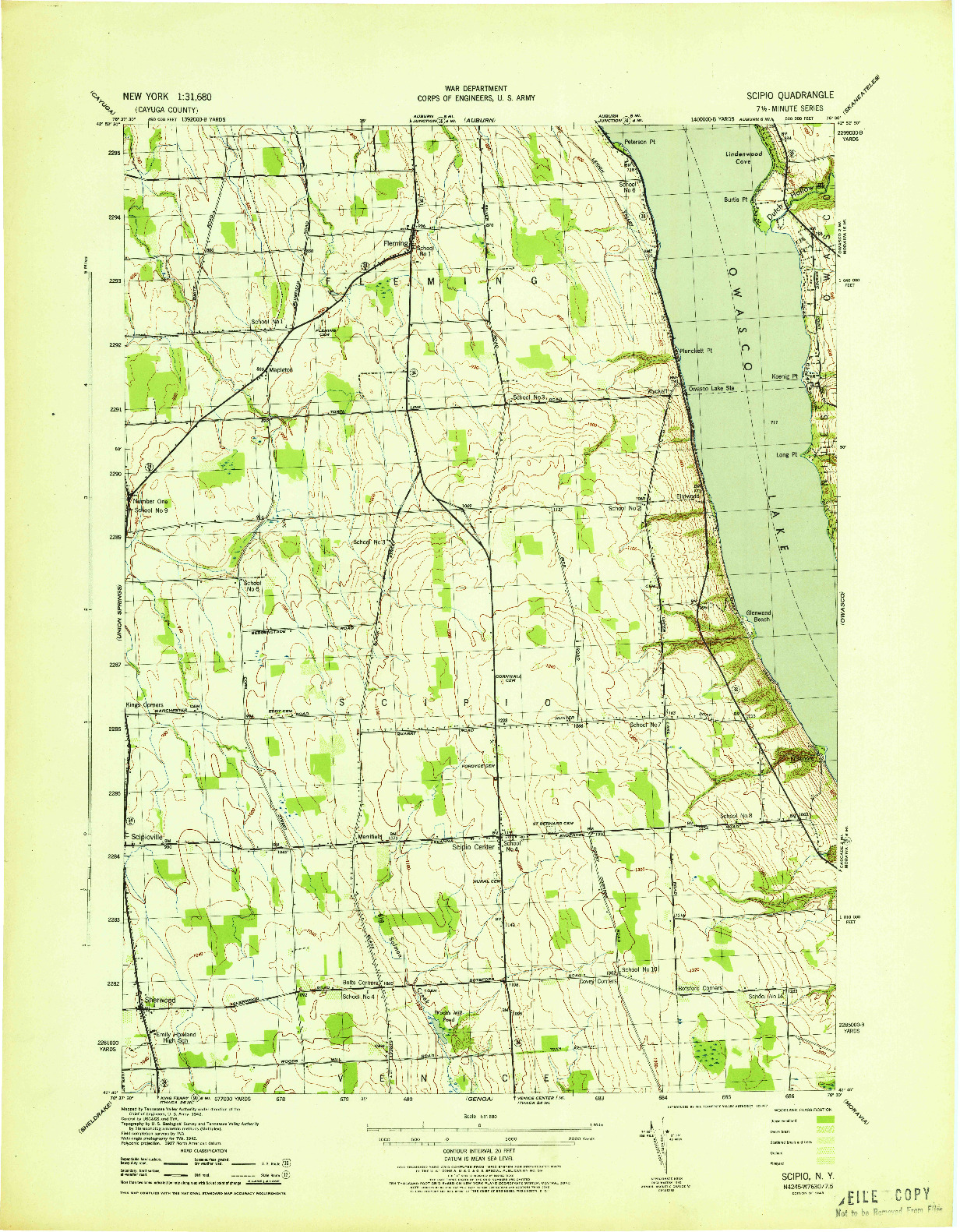 USGS 1:31680-SCALE QUADRANGLE FOR SCIPIO, NY 1943