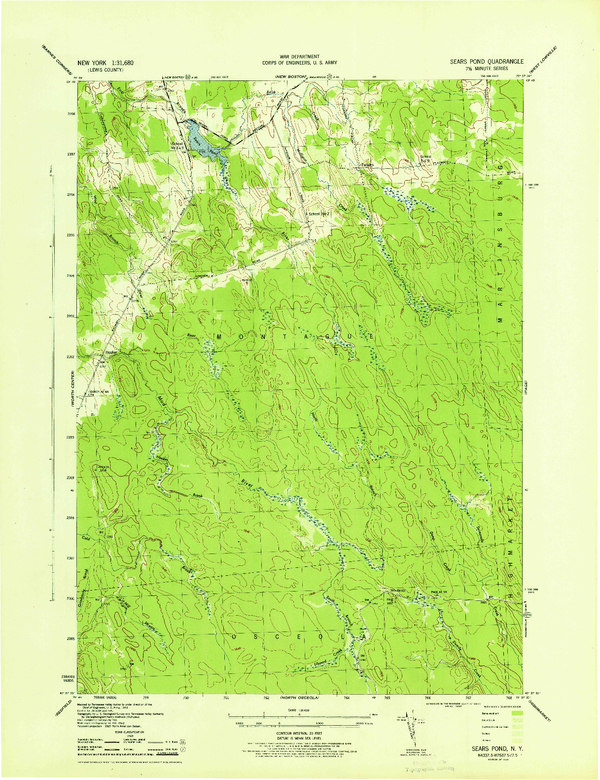 USGS 1:31680-SCALE QUADRANGLE FOR SEARS POND, NY 1943