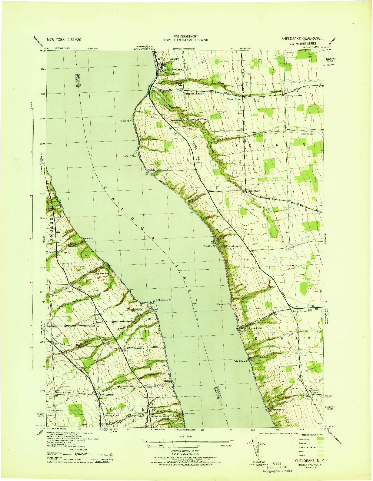 USGS 1:31680-SCALE QUADRANGLE FOR SHELDRAKE, NY 1943