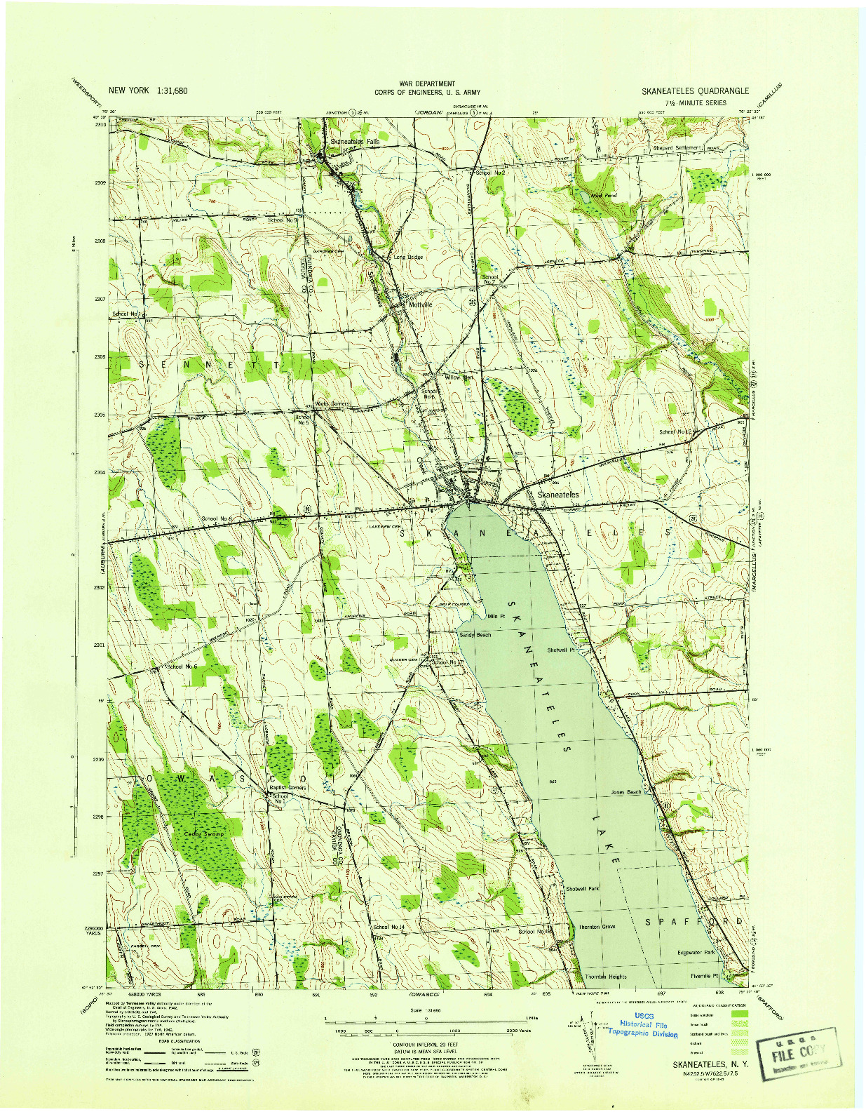 USGS 1:31680-SCALE QUADRANGLE FOR SKANEATELES, NY 1943