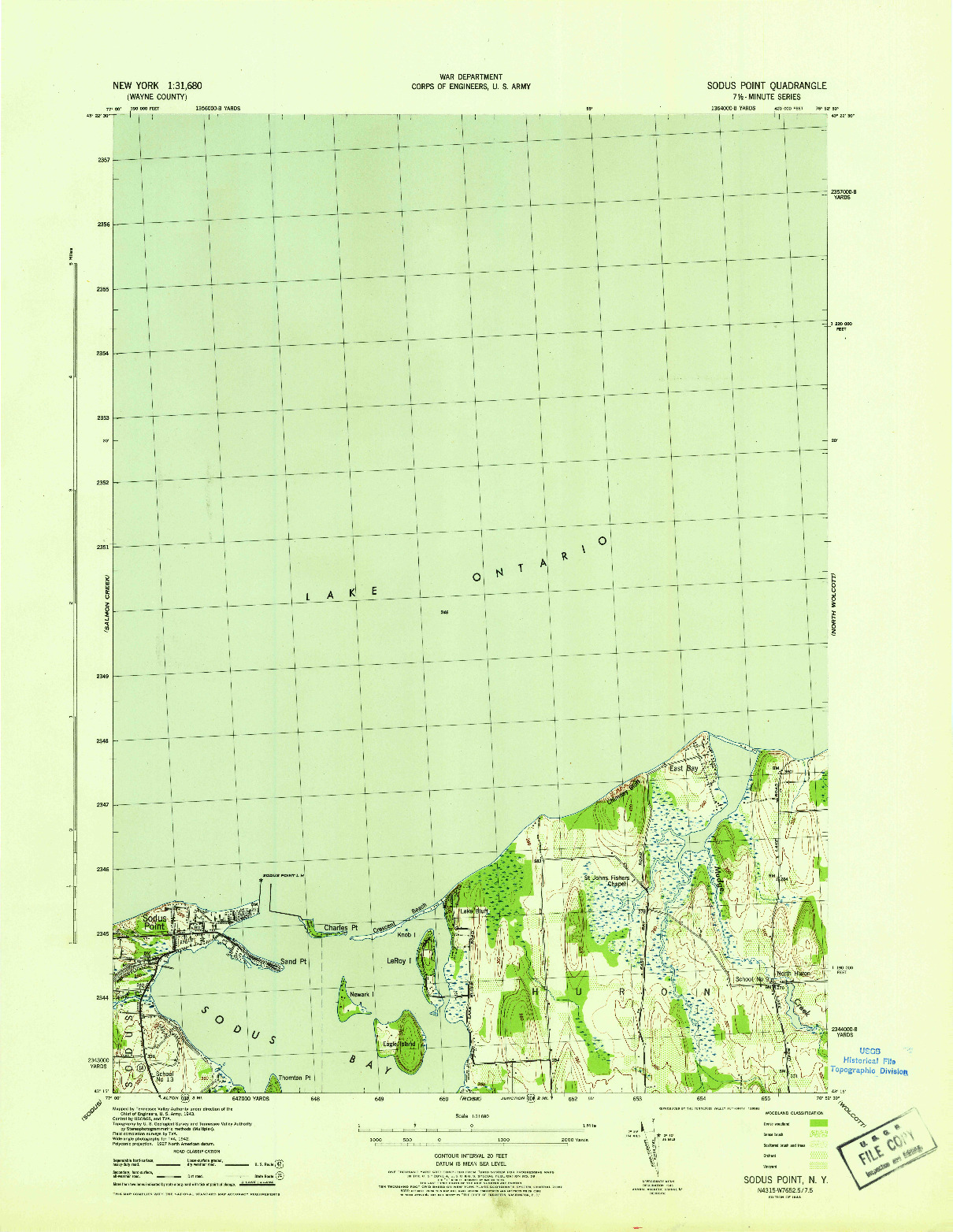 USGS 1:31680-SCALE QUADRANGLE FOR SODUS POINT, NY 1943
