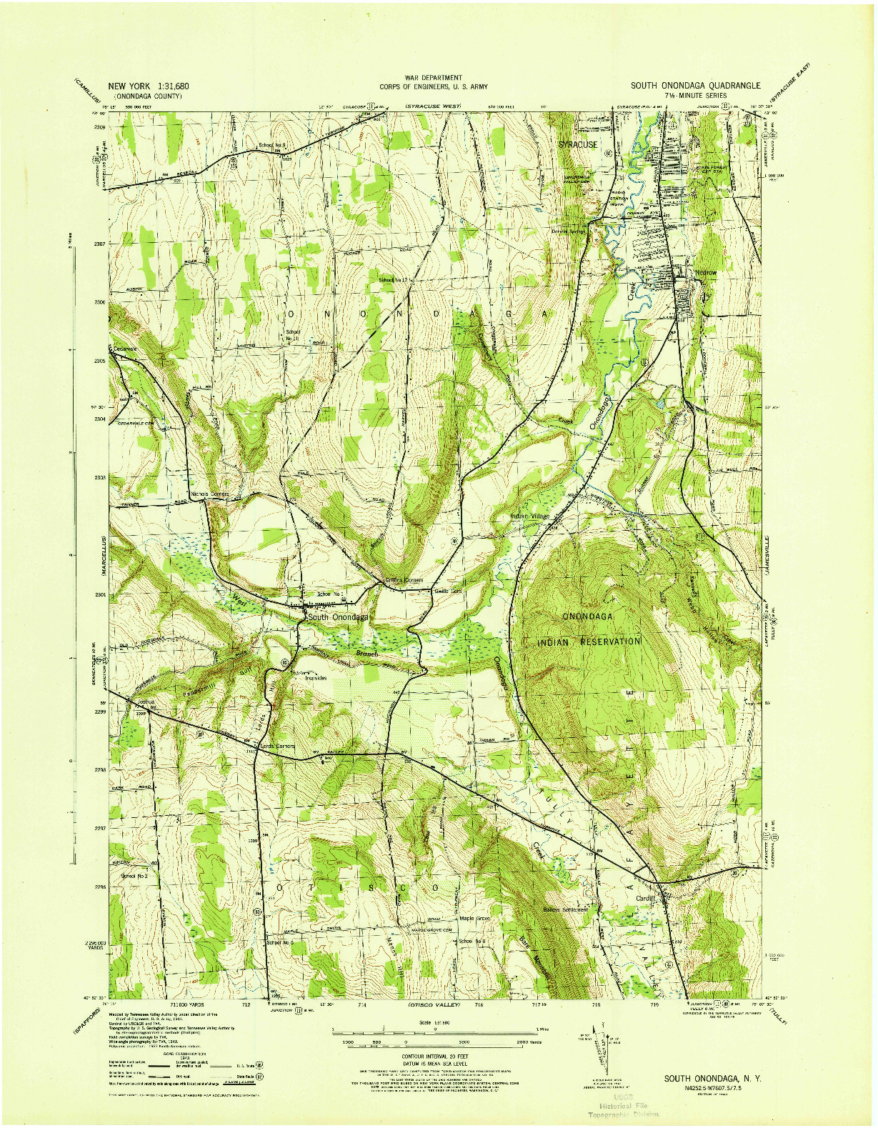 USGS 1:31680-SCALE QUADRANGLE FOR SOUTH ONONDAGA, NY 1943