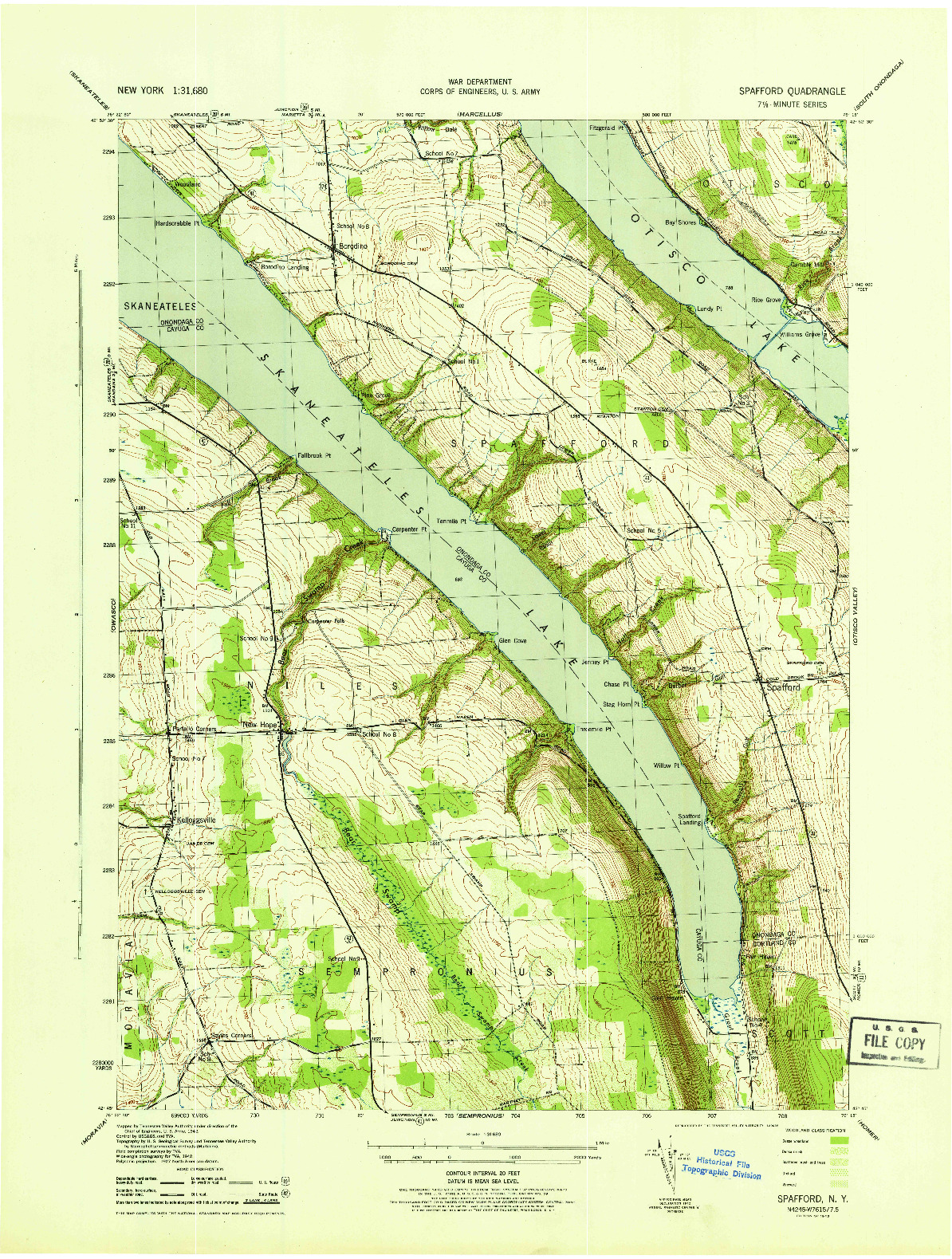 USGS 1:31680-SCALE QUADRANGLE FOR SPAFFORD, NY 1943