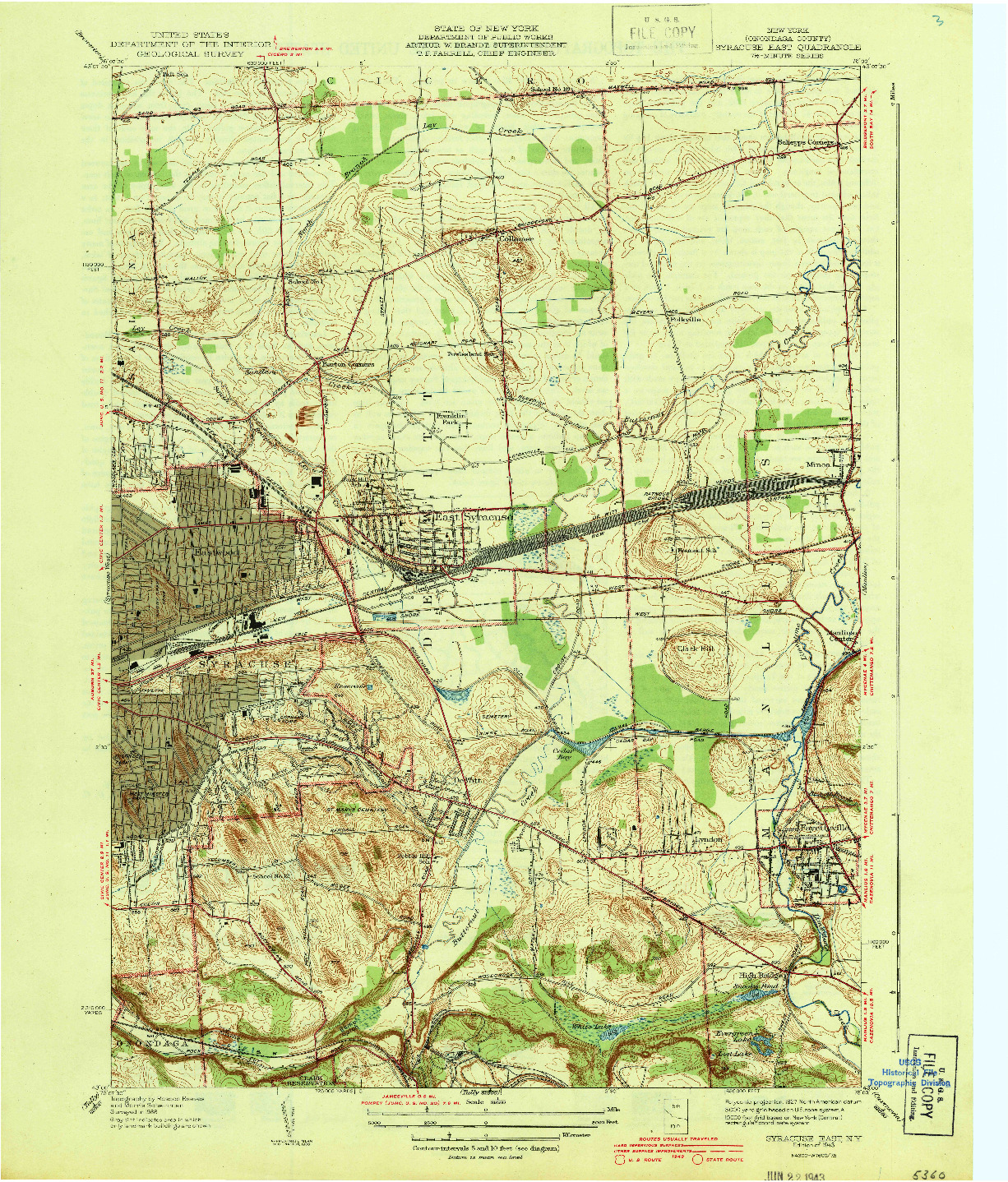 USGS 1:31680-SCALE QUADRANGLE FOR SYRACUSE EAST, NY 1943