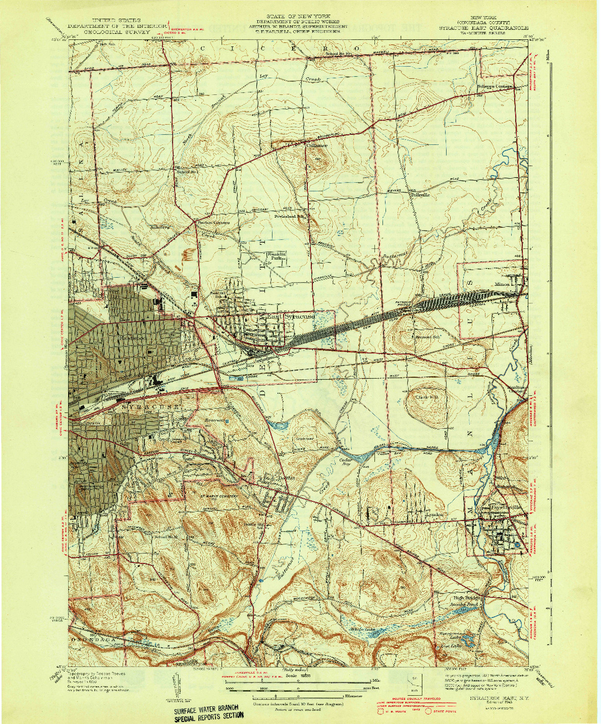 USGS 1:31680-SCALE QUADRANGLE FOR SYRACUSE EAST, NY 1943