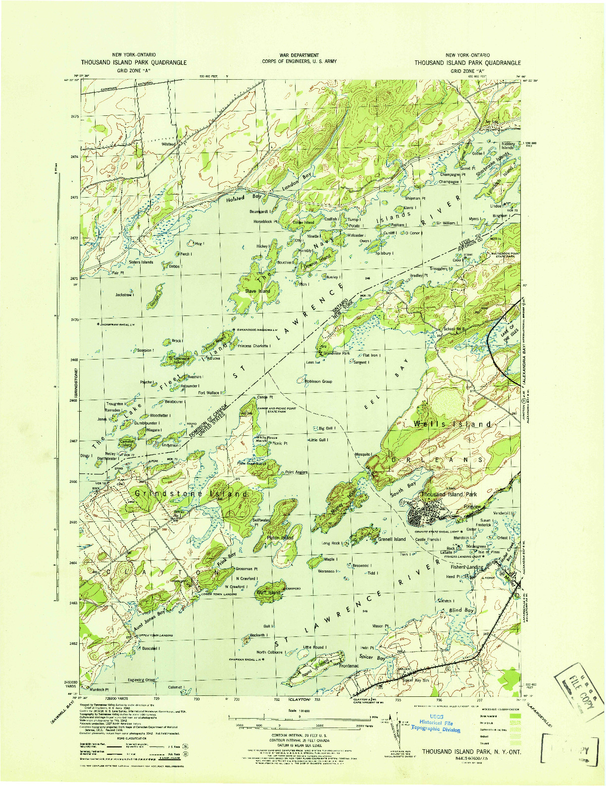 USGS 1:31680-SCALE QUADRANGLE FOR THOUSAND ISLAND PARK, NY 1943