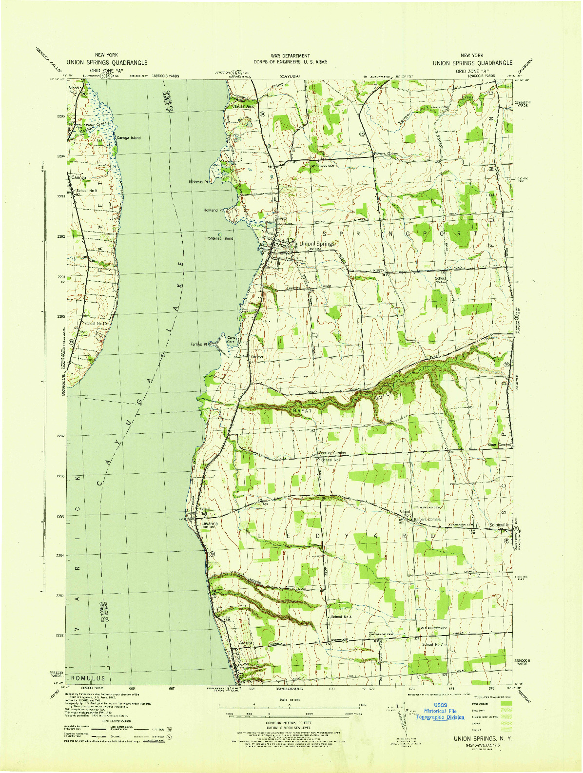 USGS 1:31680-SCALE QUADRANGLE FOR UNION SPRINGS, NY 1943