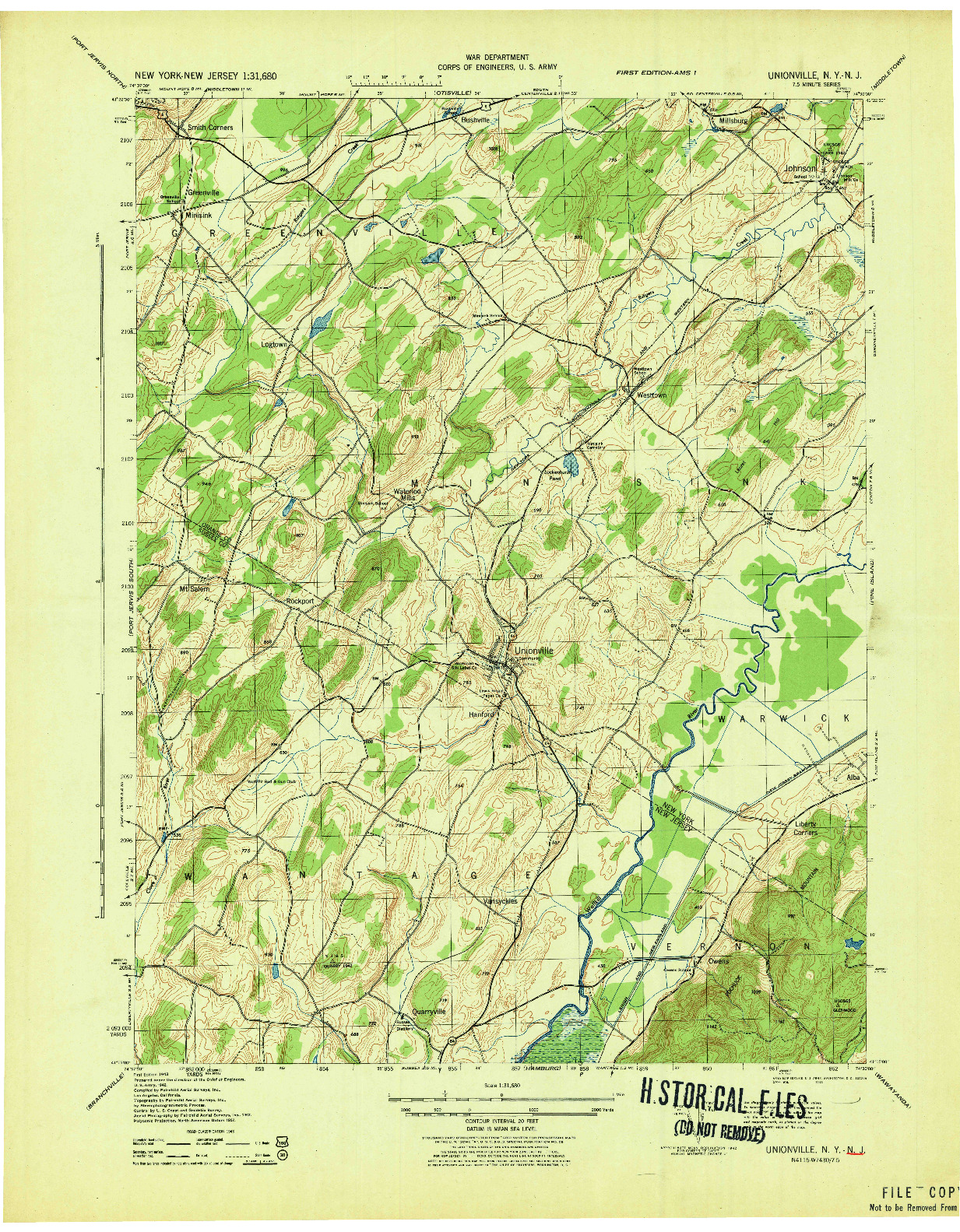 USGS 1:31680-SCALE QUADRANGLE FOR UNIONVILLE, NY 1943