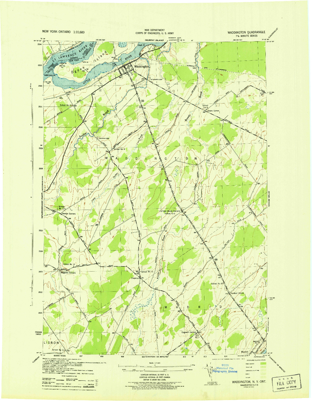 USGS 1:31680-SCALE QUADRANGLE FOR WADDINGTON, NY 1943