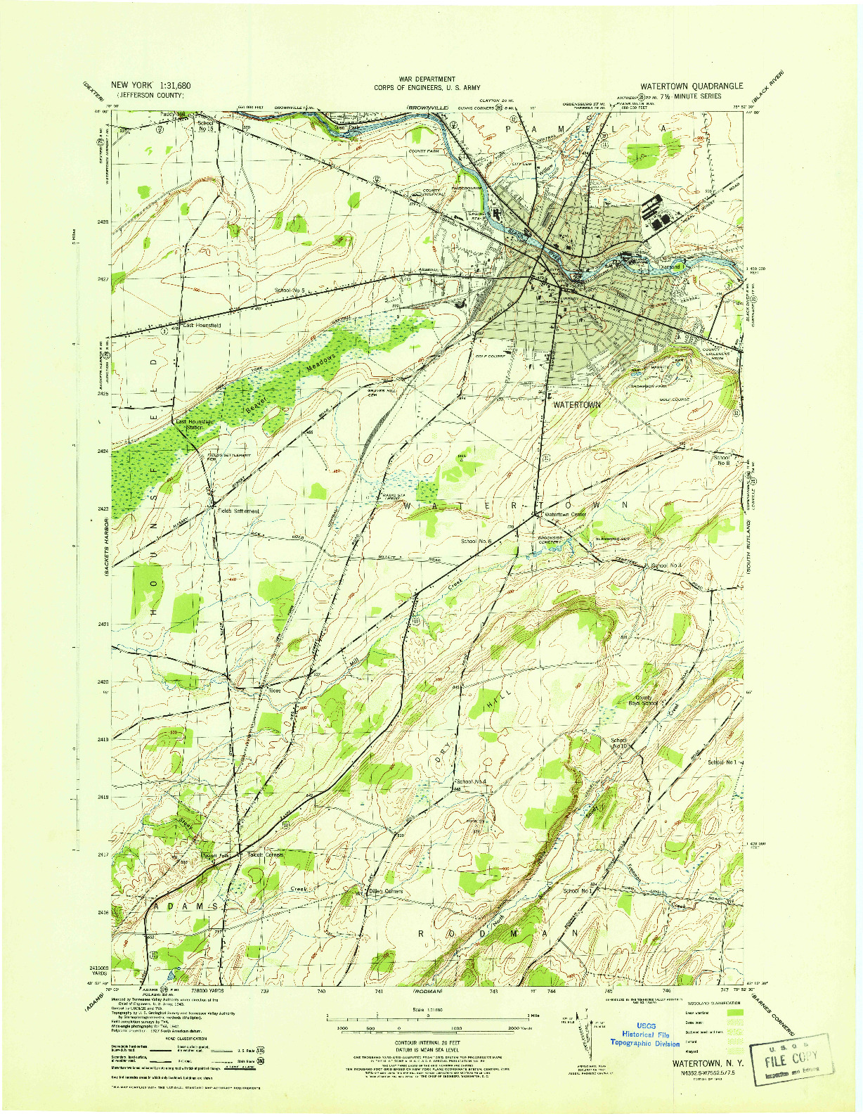 USGS 1:31680-SCALE QUADRANGLE FOR WATERTOWN, NY 1943