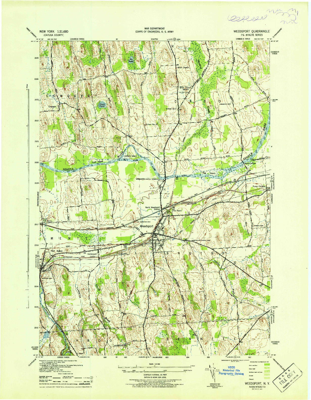 USGS 1:31680-SCALE QUADRANGLE FOR WEEDSPORT, NY 1943