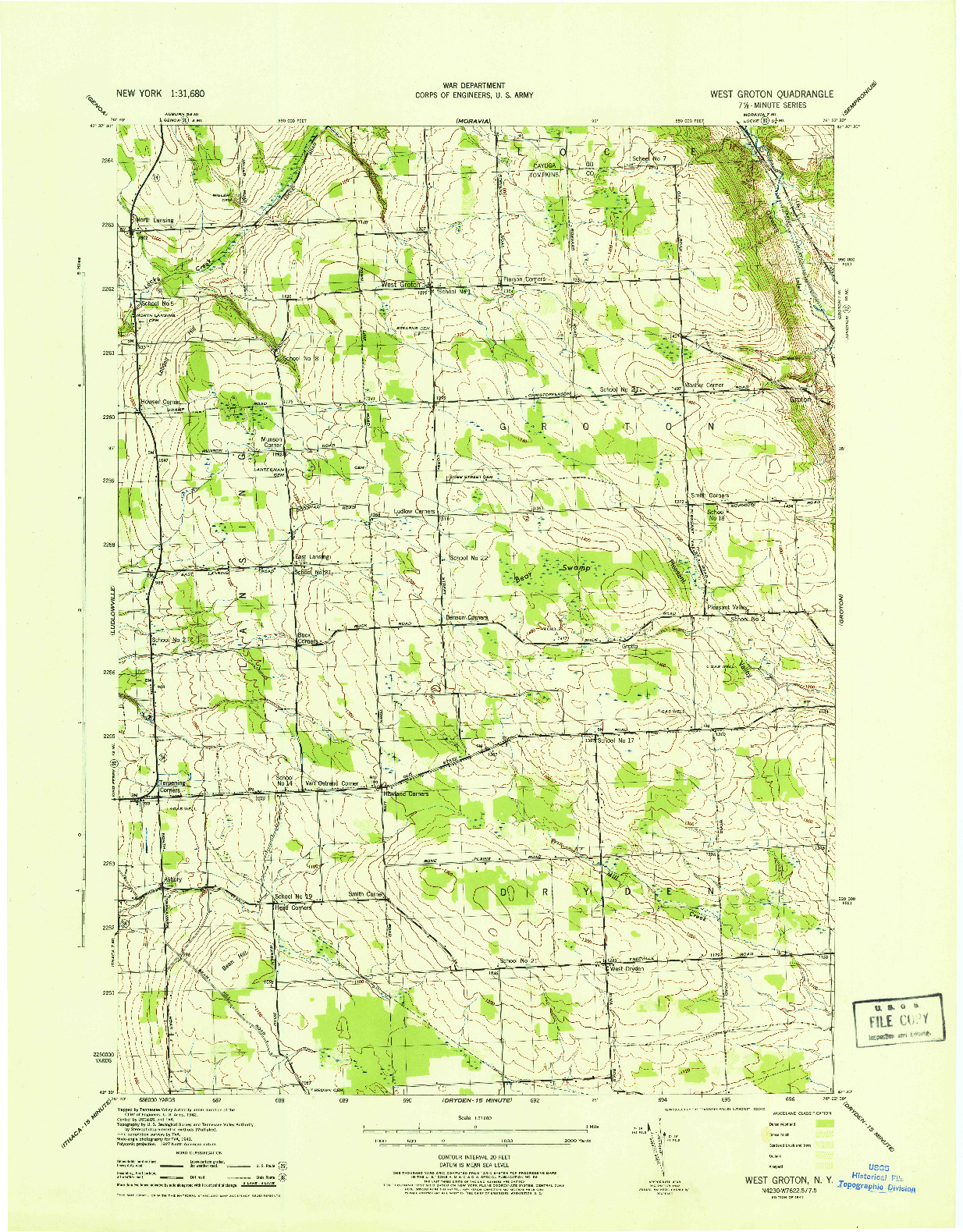 USGS 1:31680-SCALE QUADRANGLE FOR WEST GROTON, NY 1943