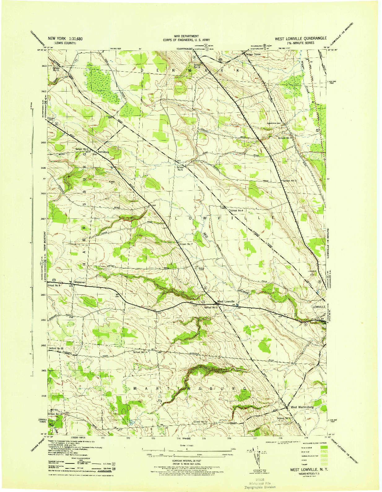 USGS 1:31680-SCALE QUADRANGLE FOR WEST LOWVILLE, NY 1943