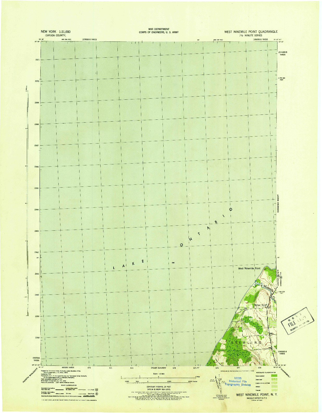 USGS 1:31680-SCALE QUADRANGLE FOR WEST NINEMILE POINT, NY 1943