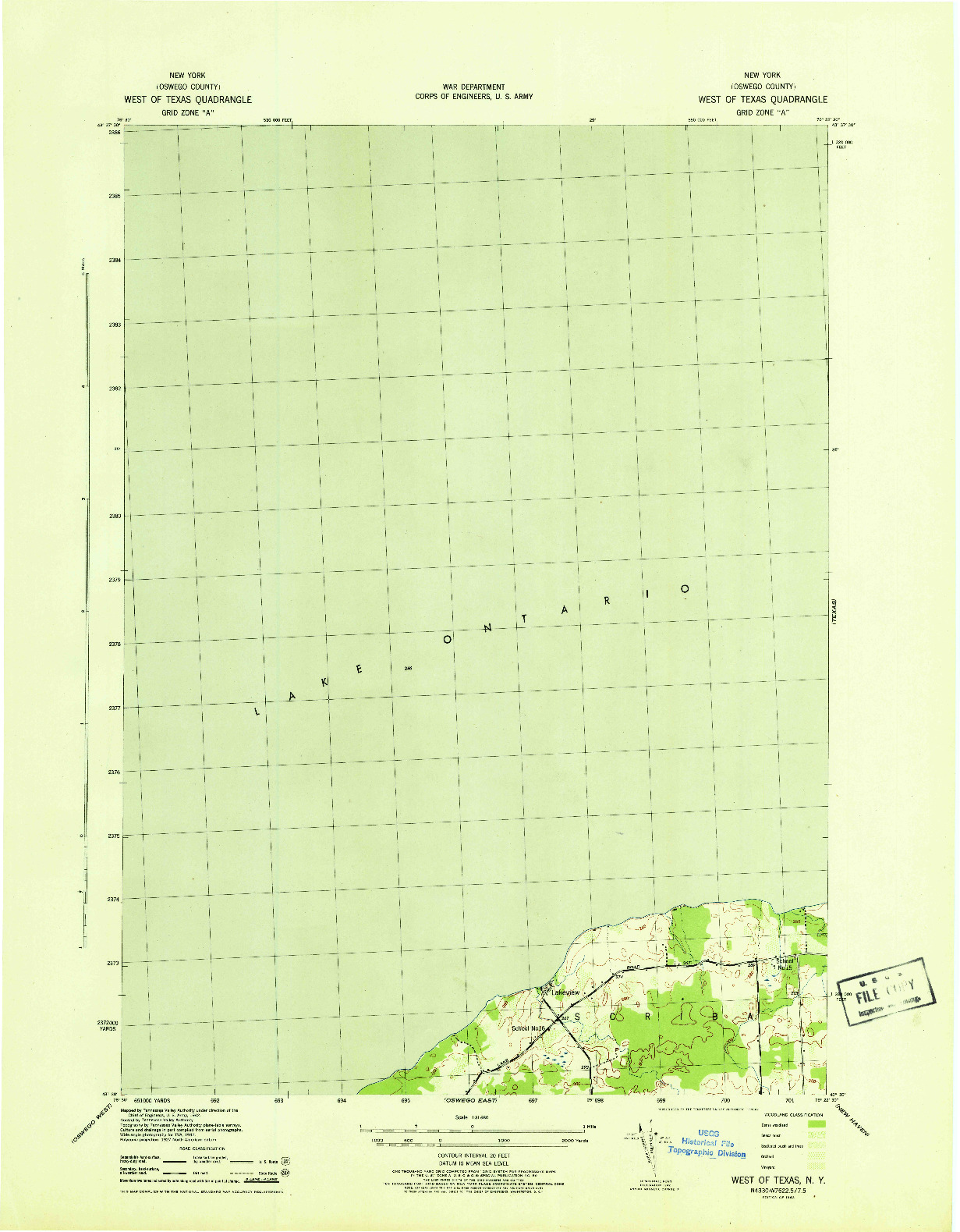 USGS 1:31680-SCALE QUADRANGLE FOR WEST OF TEXAS, NY 1943