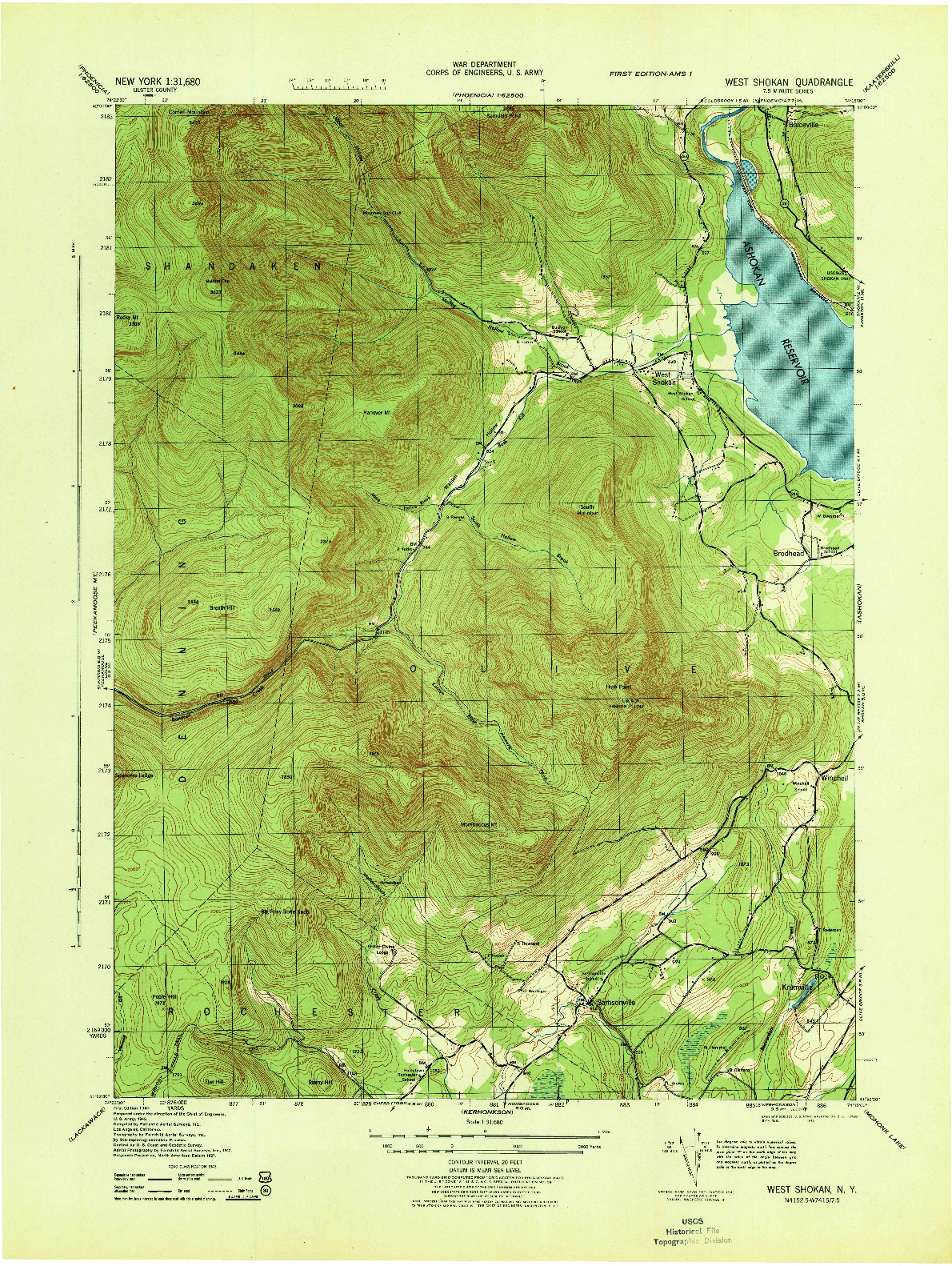 USGS 1:31680-SCALE QUADRANGLE FOR WEST SHOKAN, NY 1943