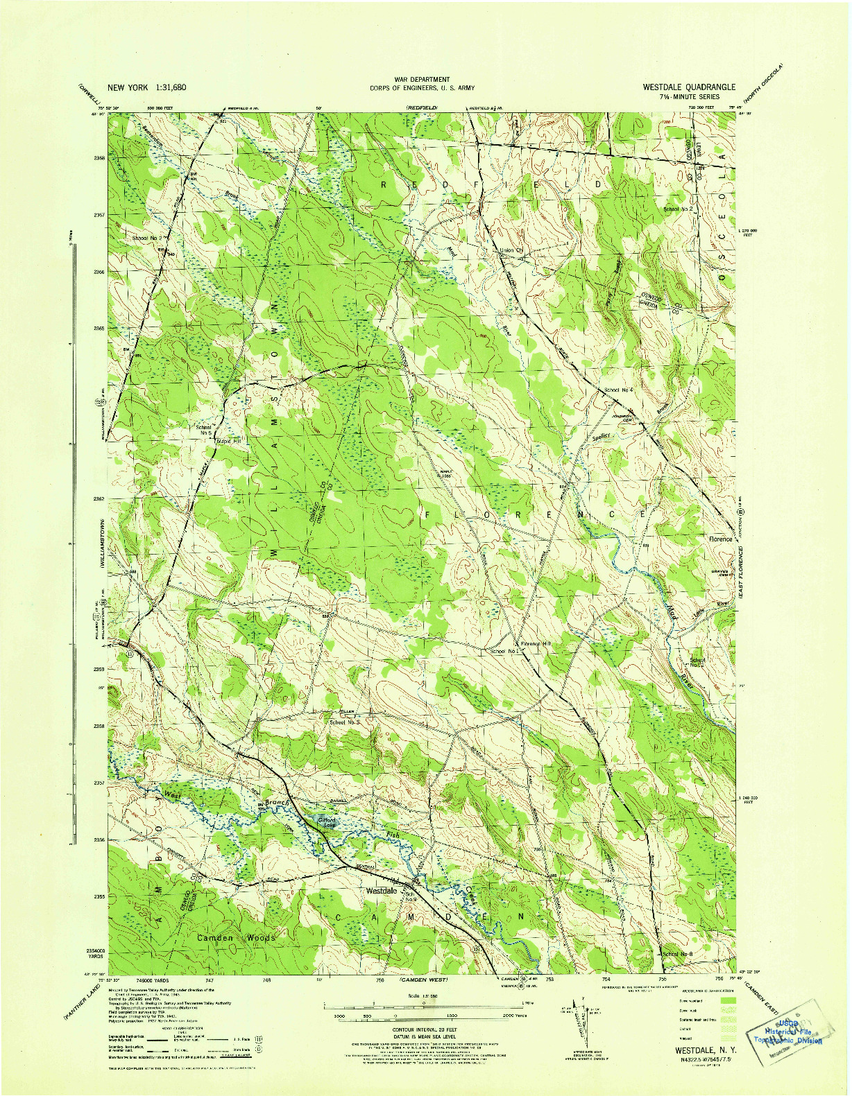 USGS 1:31680-SCALE QUADRANGLE FOR WESTDALE, NY 1943