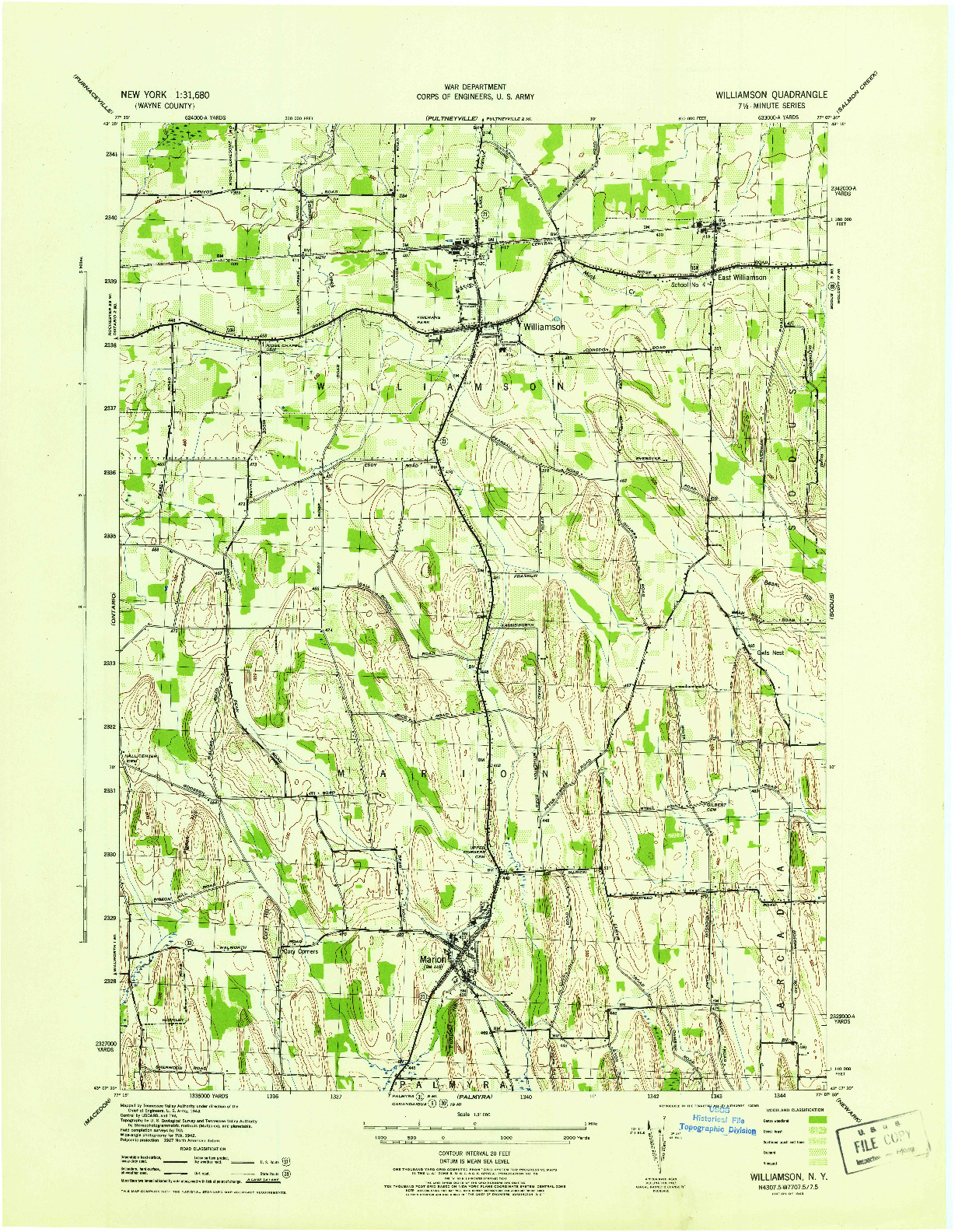 USGS 1:31680-SCALE QUADRANGLE FOR WILLIAMSON, NY 1943