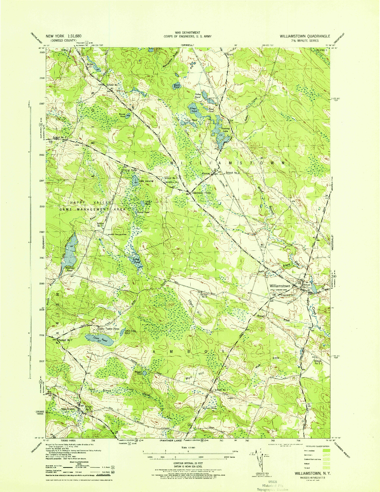 USGS 1:31680-SCALE QUADRANGLE FOR WILLIAMSTOWN, NY 1943