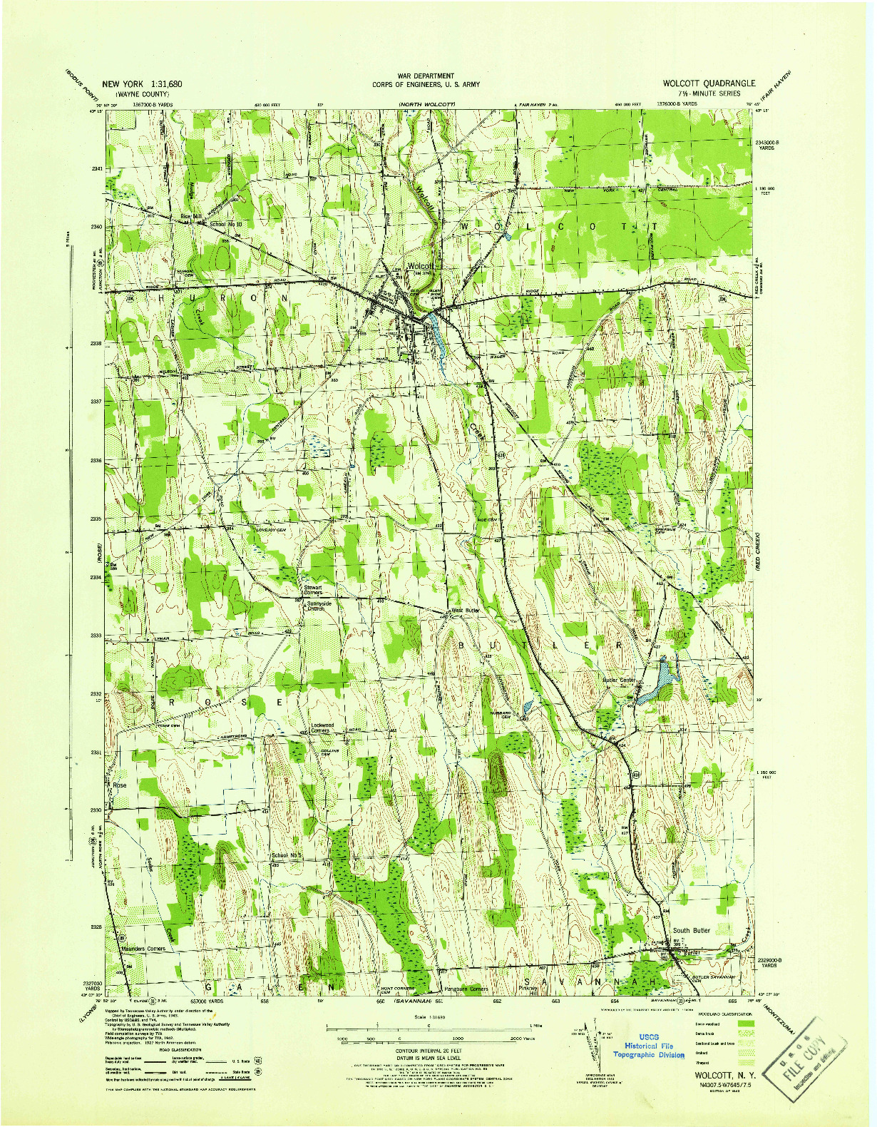 USGS 1:31680-SCALE QUADRANGLE FOR WOLCOTT, NY 1943