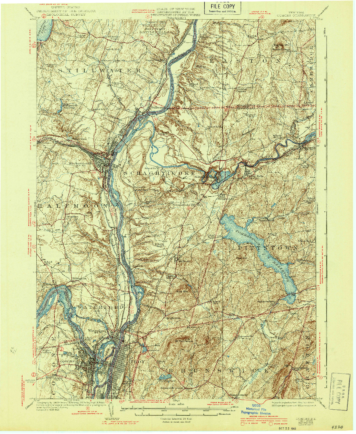 USGS 1:62500-SCALE QUADRANGLE FOR COHOES, NY 1929