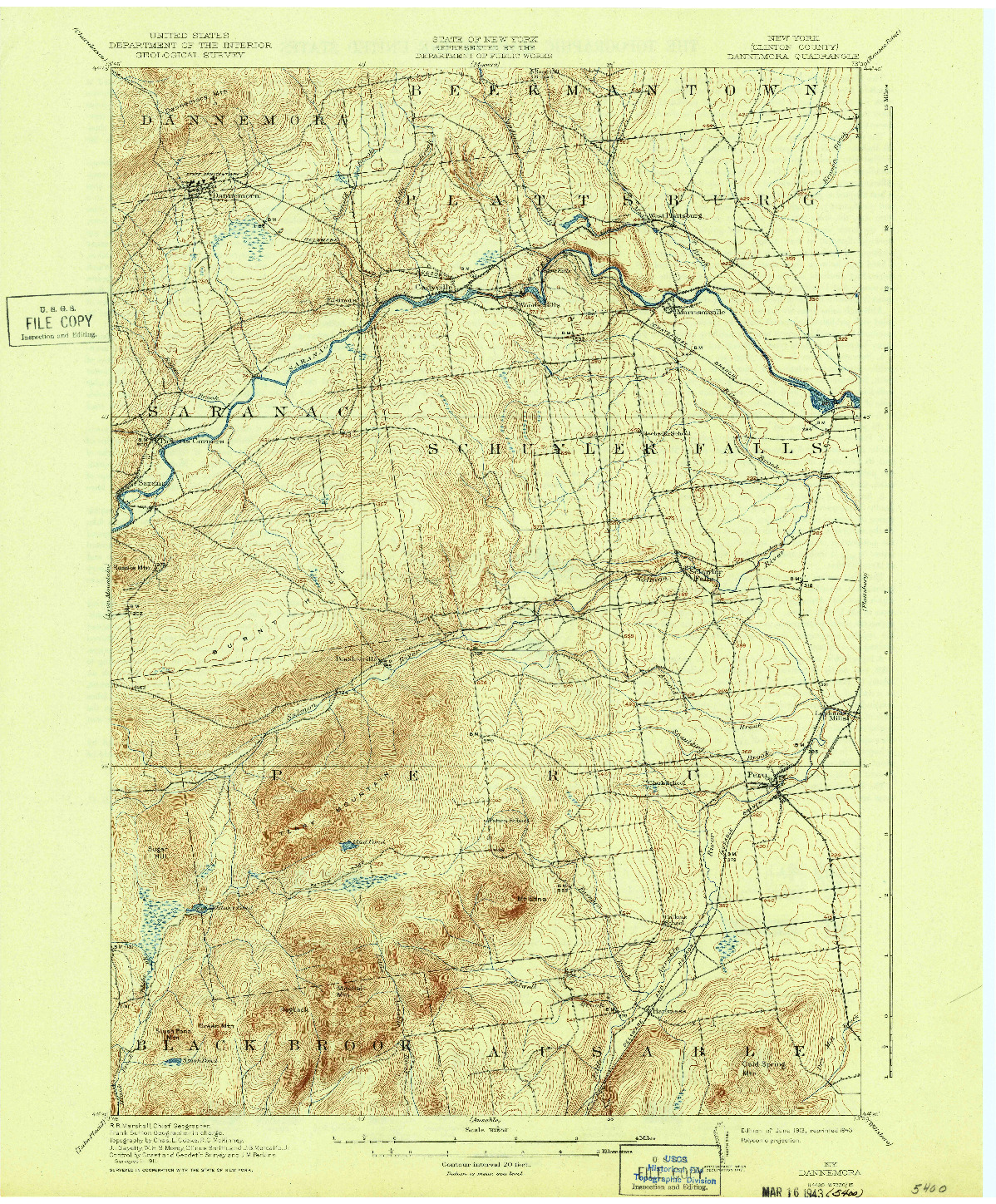 USGS 1:62500-SCALE QUADRANGLE FOR DANNEMORA, NY 1913