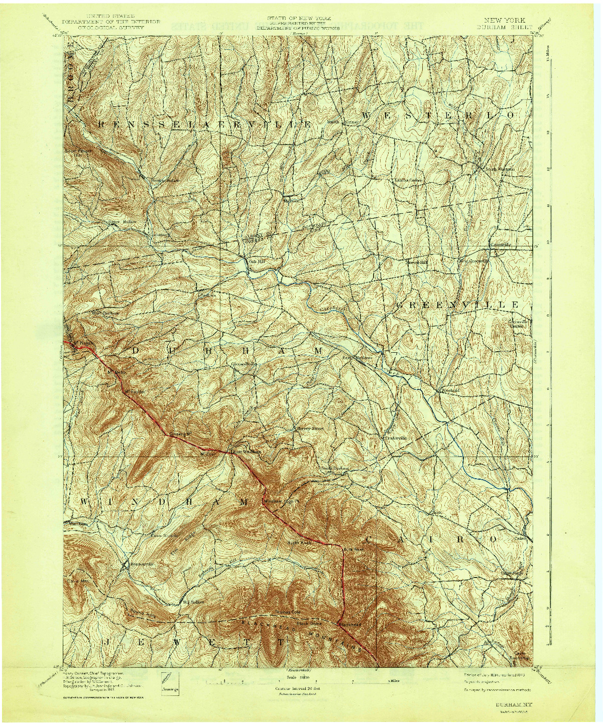 USGS 1:62500-SCALE QUADRANGLE FOR DURHAM, NY 1894