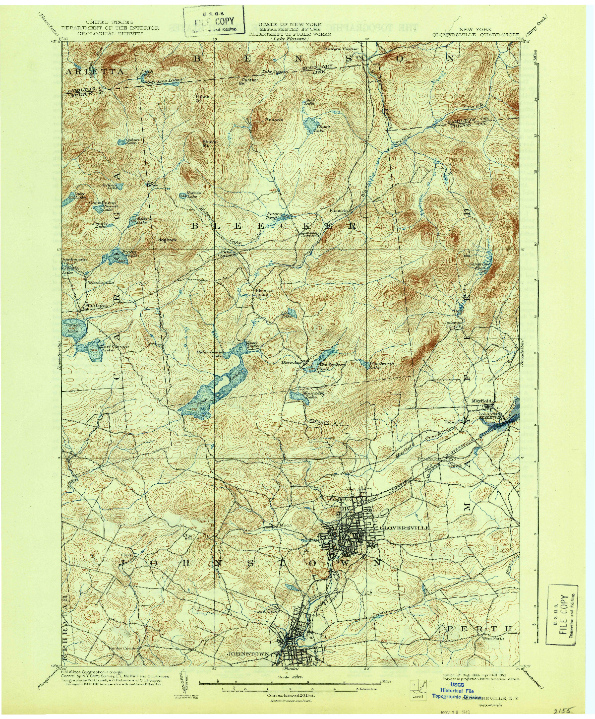 USGS 1:62500-SCALE QUADRANGLE FOR GLOVERSVILLE, NY 1943