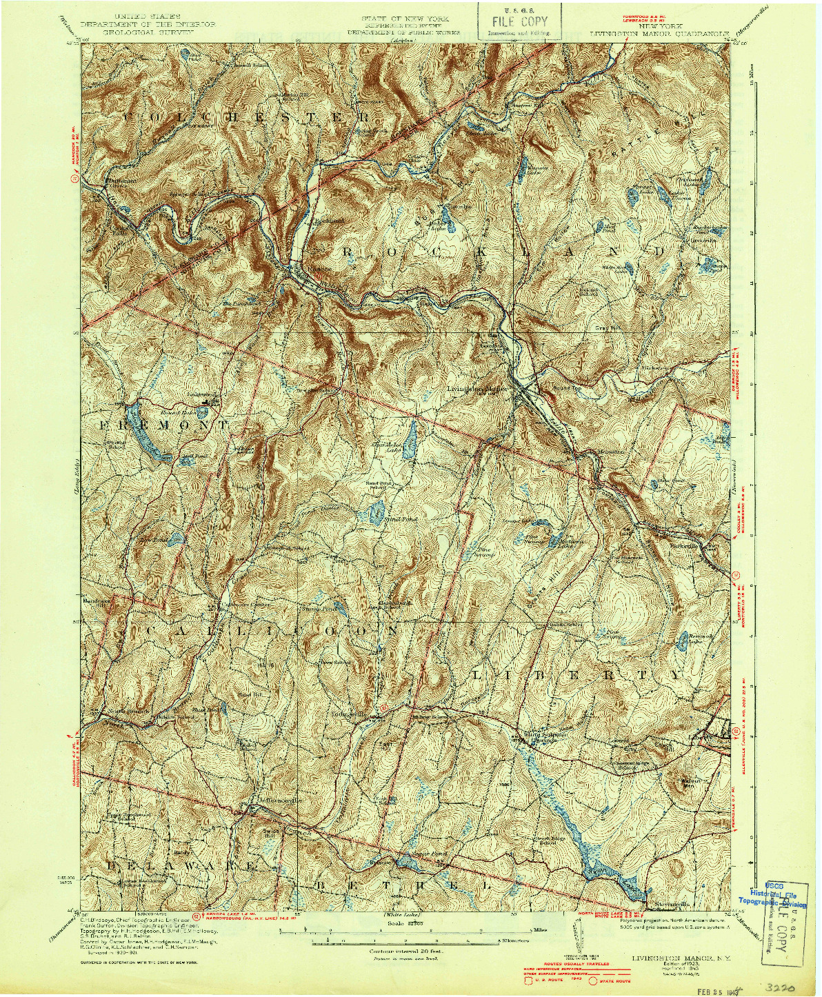 USGS 1:62500-SCALE QUADRANGLE FOR LIVINGSTON MANOR, NY 1923