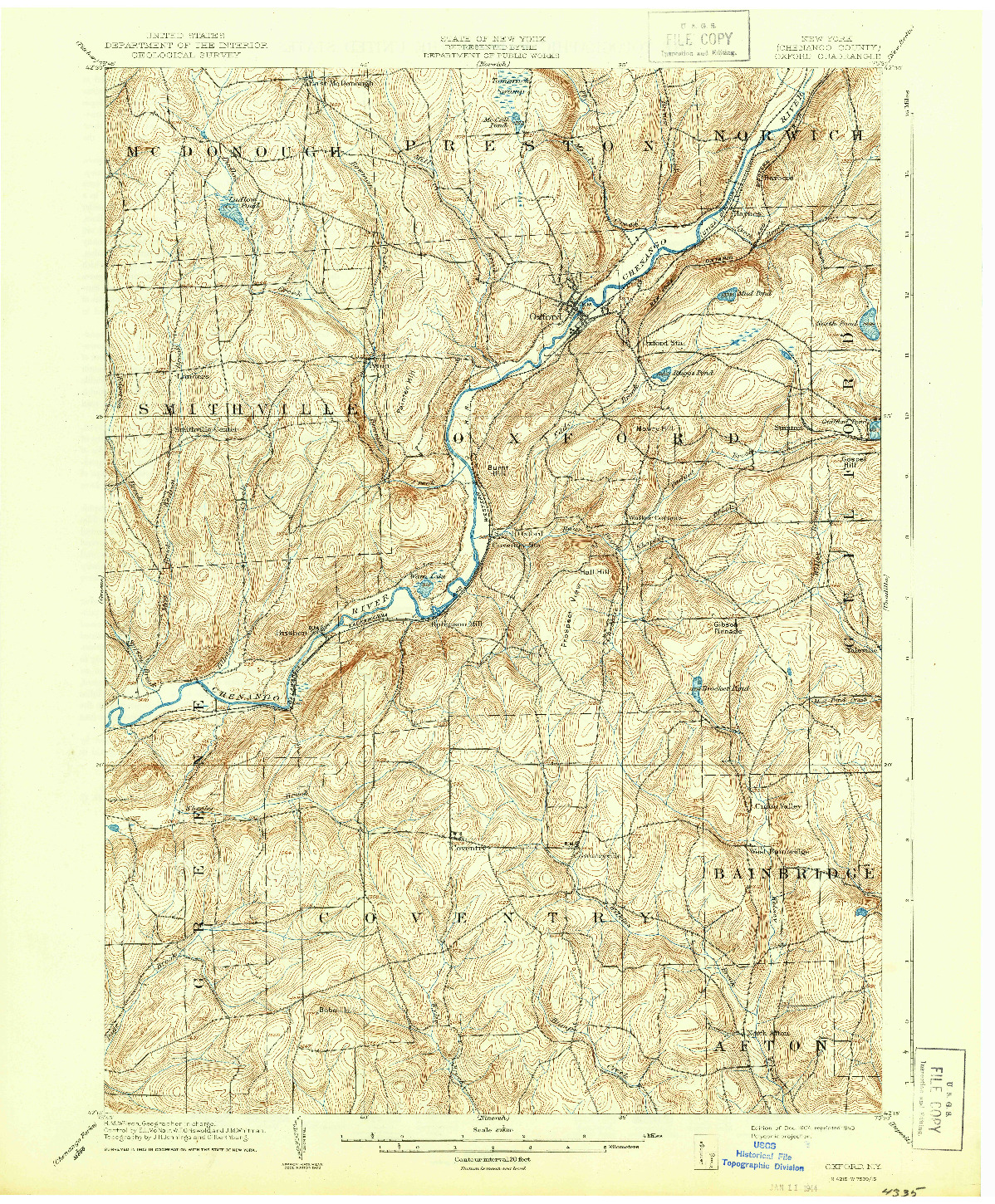 USGS 1:62500-SCALE QUADRANGLE FOR OXFORD, NY 1904