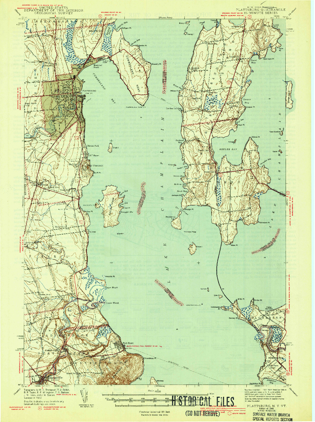 USGS 1:62500-SCALE QUADRANGLE FOR PLATTSBURG, NY 1943