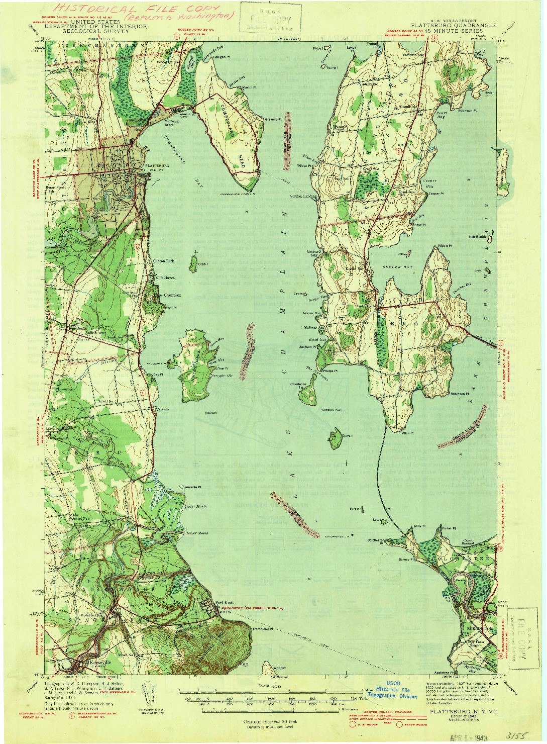 USGS 1:62500-SCALE QUADRANGLE FOR PLATTSBURG, NY 1943