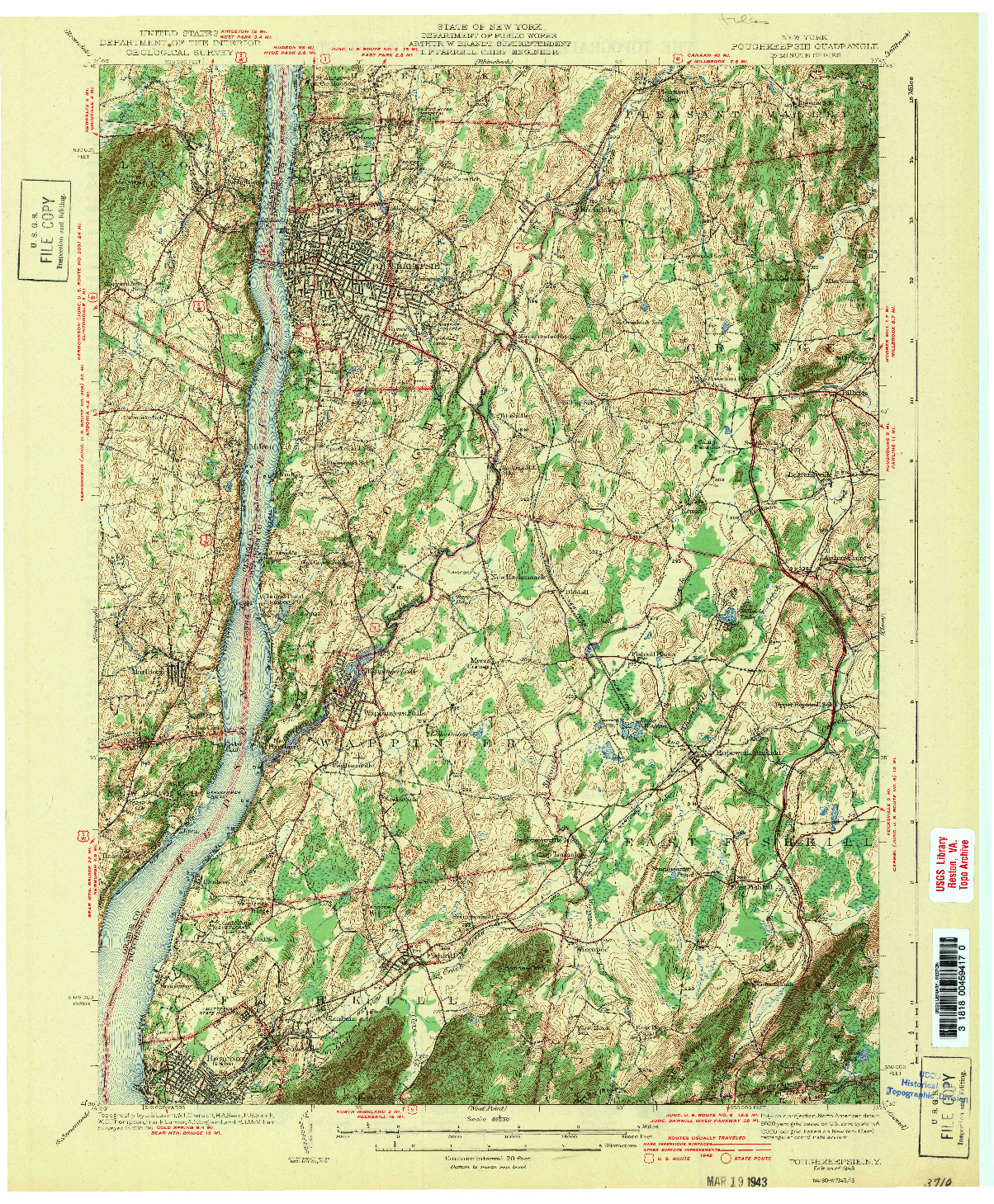 USGS 1:62500-SCALE QUADRANGLE FOR POUGHKEEPSIE, NY 1943