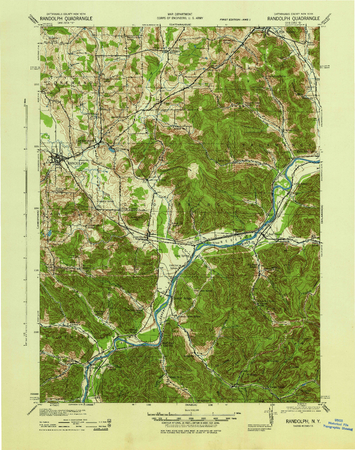 USGS 1:62500-SCALE QUADRANGLE FOR RANDOLPH, NY 1943