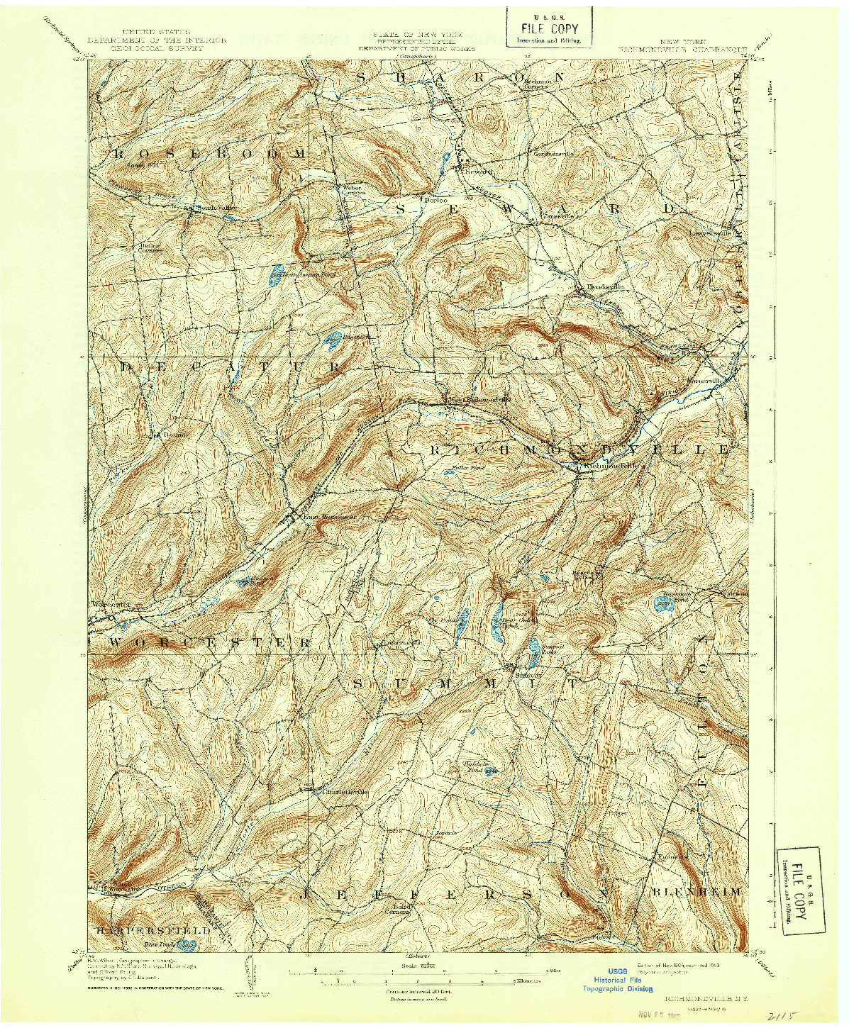 USGS 1:62500-SCALE QUADRANGLE FOR RICHMONDVILLE, NY 1904