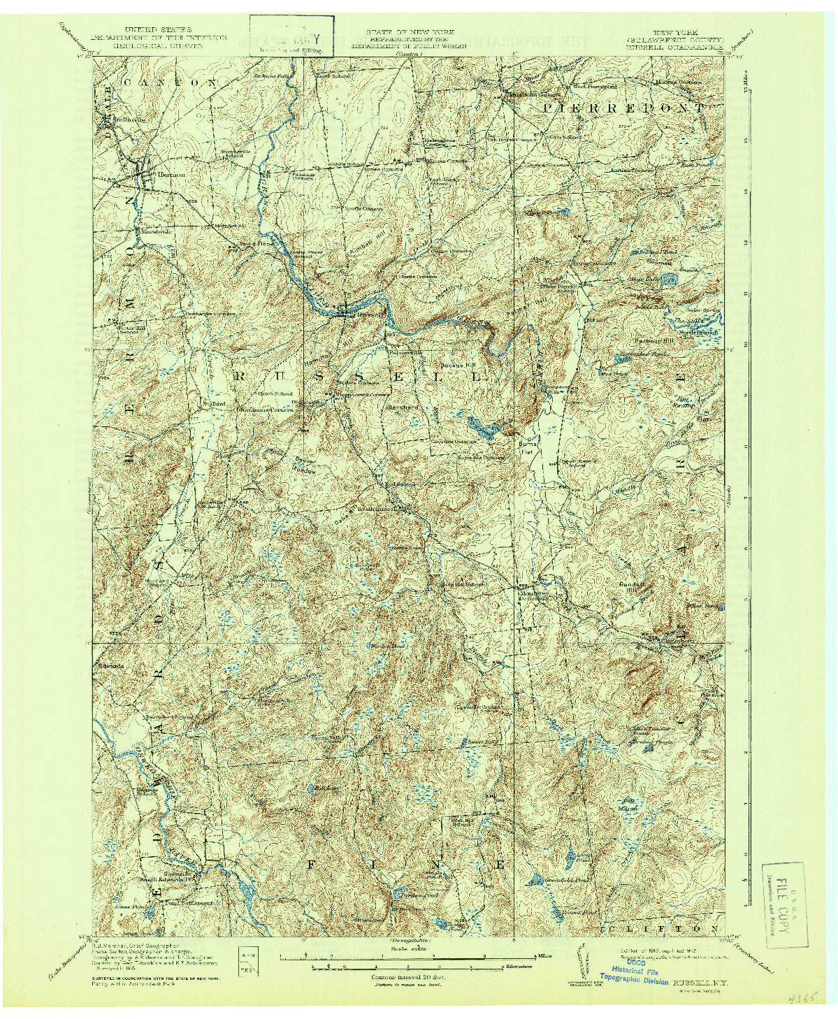 USGS 1:62500-SCALE QUADRANGLE FOR RUSSELL, NY 1918